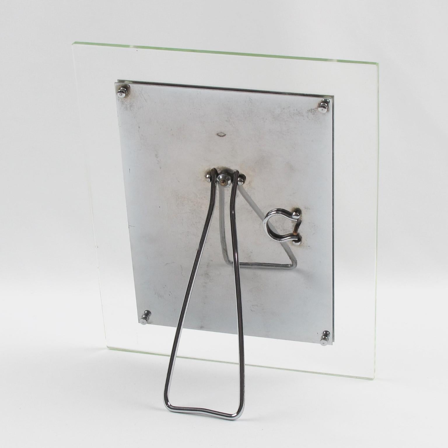 French Modernist Glass and Metal Picture Frame, France 1940s For Sale