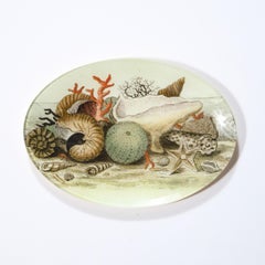 Vidrio modernista Decoupage Vide-Poche/ Bandeja c/ Vida marina Firmado por John Derian Co.
