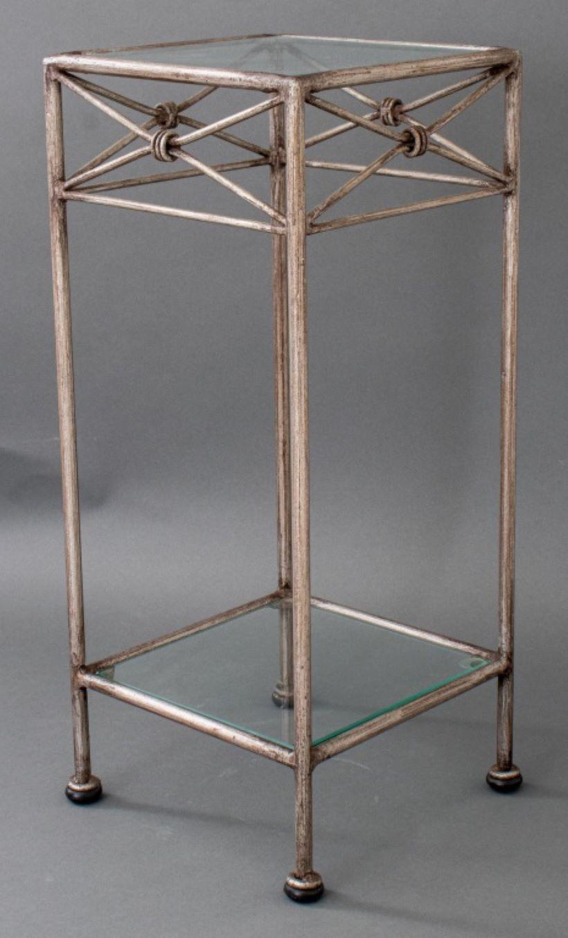 Modernist Glass Mounted Silvered Metal Side Table 1