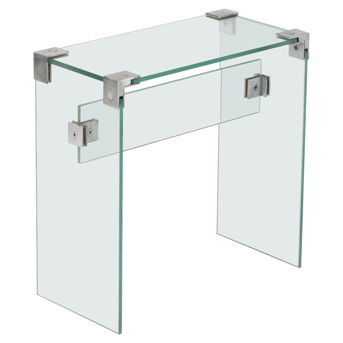 Modernist Glass Side Table w. Steel Links by Jacques Dumond, France, 1960's For Sale