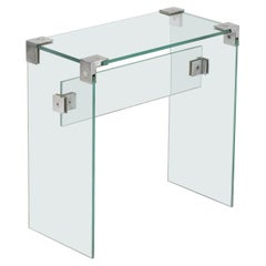 Modernist Glass Side Table w. Steel Links by Jacques Dumond, France, 1960's