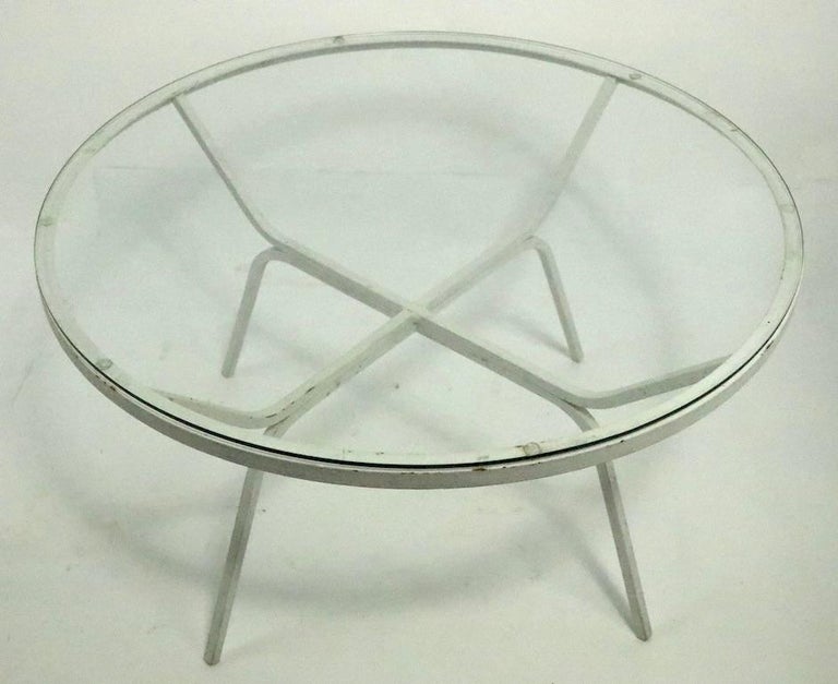 Modernist Glass Top Wrought Iron Patio Garden Table Attributed to