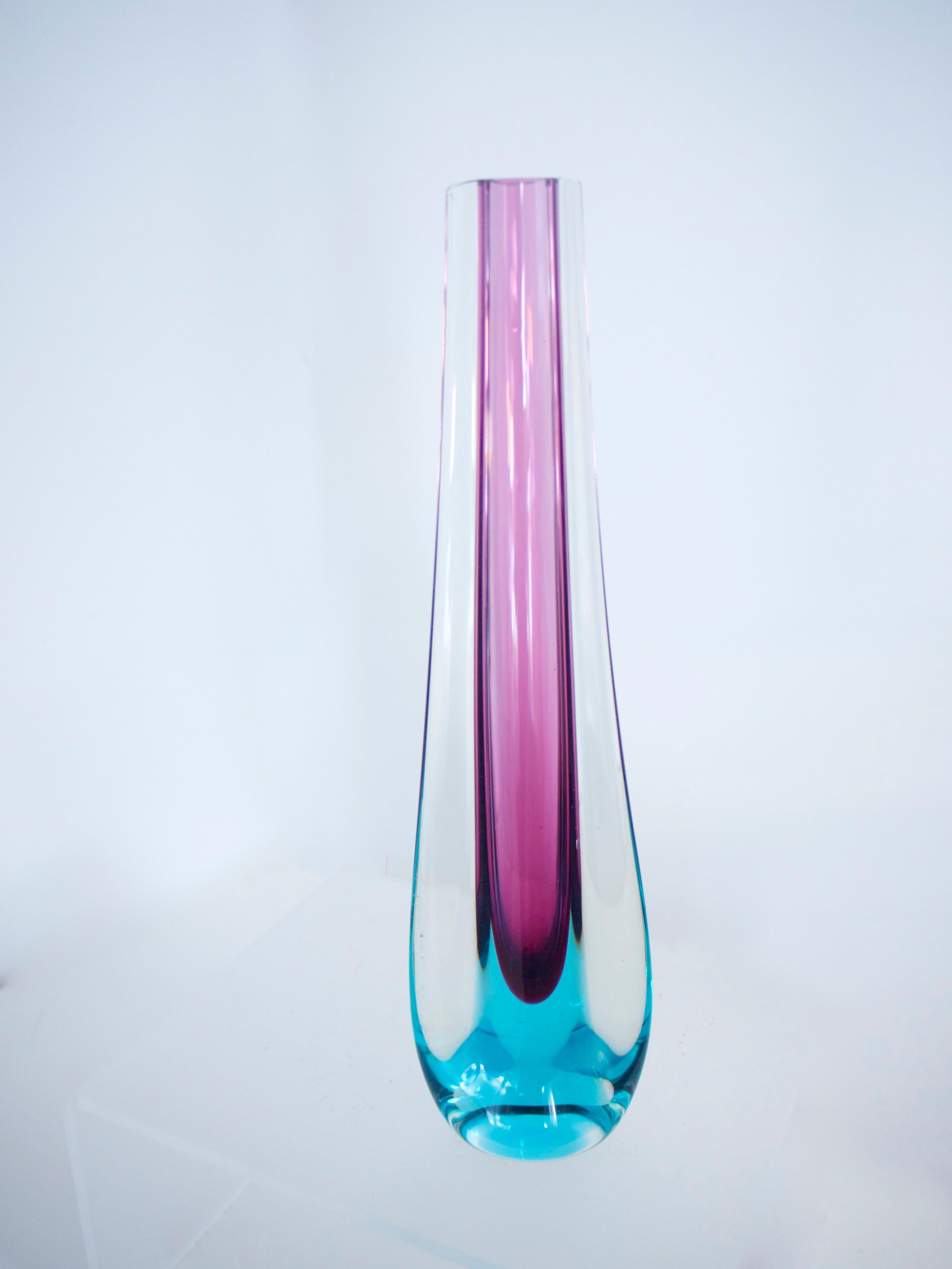 Mid-20th Century Modernist Glass Vases Murano Teardrop by Ferro and 'Block' Vase by Nuutajarvi For Sale