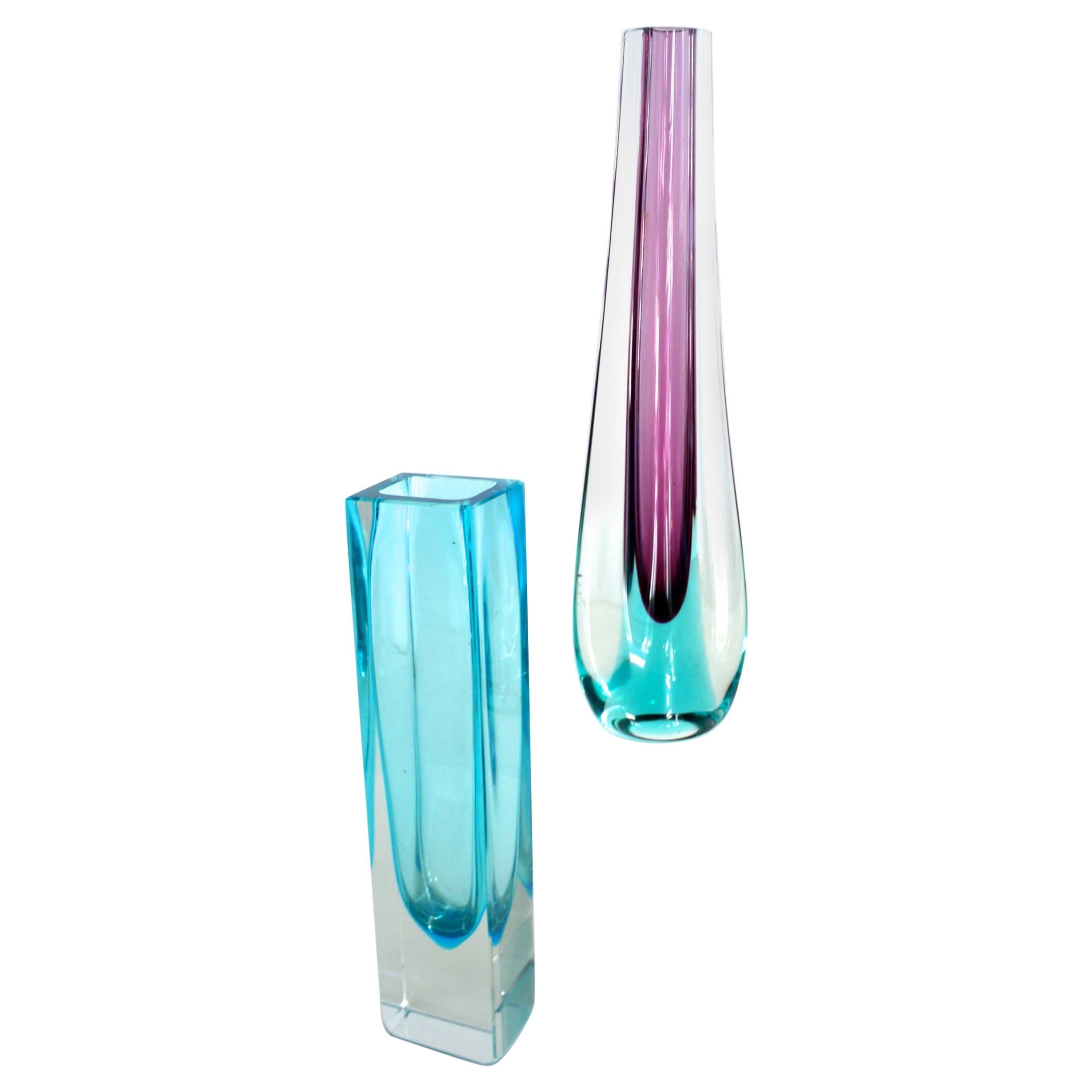 Modernist Glass Vases Murano Teardrop by Ferro and 'Block' Vase by Nuutajarvi For Sale