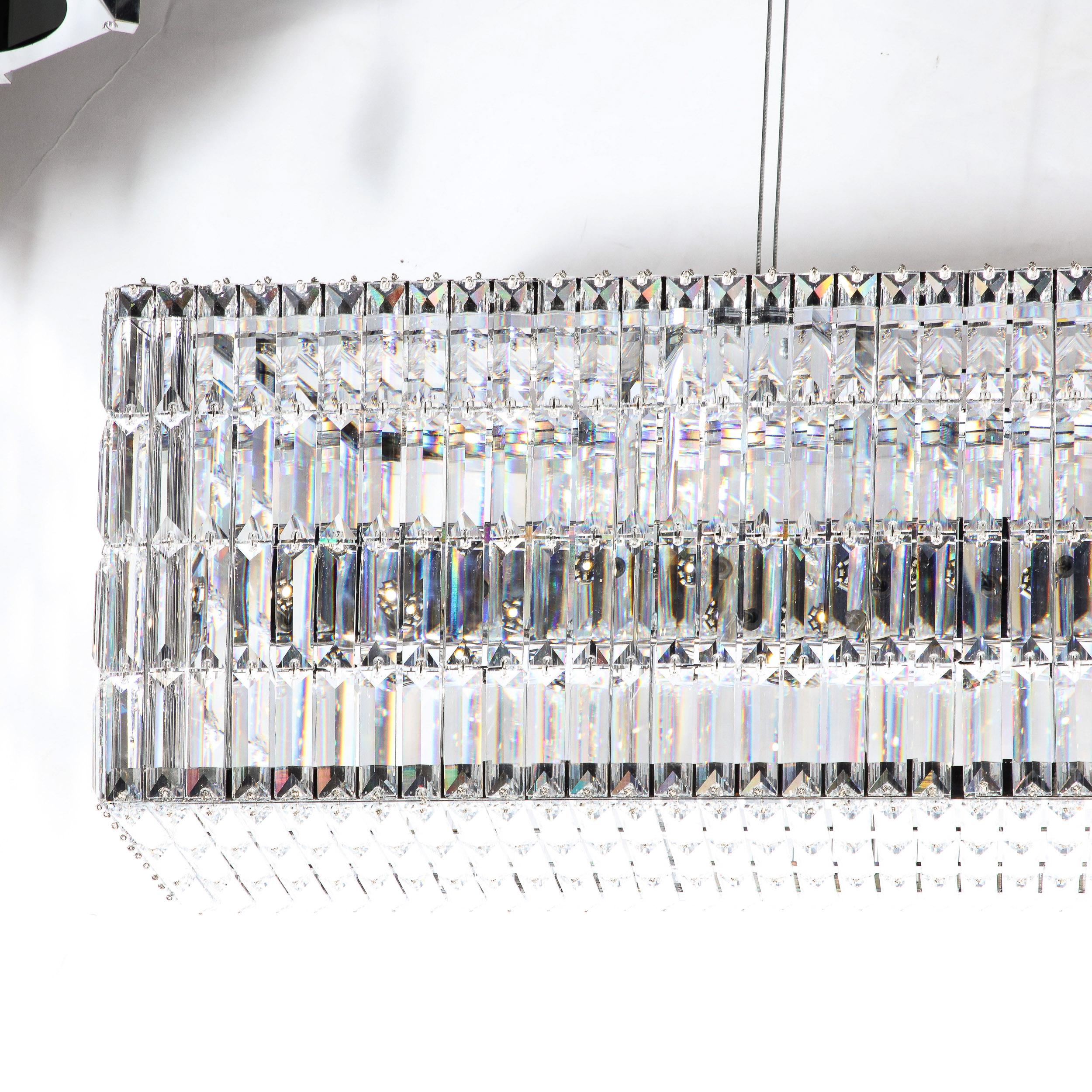 Contemporary Modernist Glitterbox Chandelier in Crystal and Polished Chrome by Swarovski For Sale