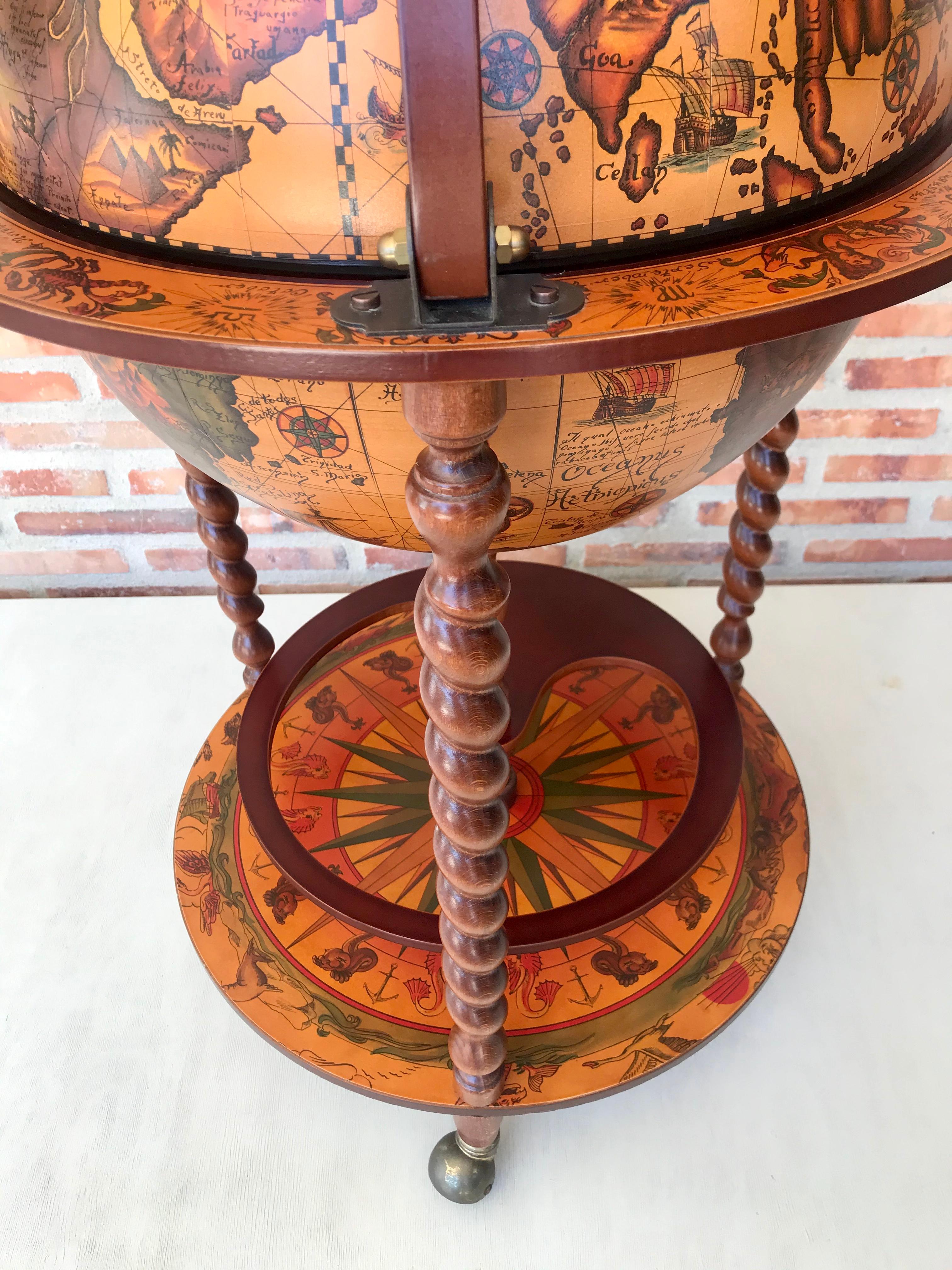 Modernist Globe Cocktail Cabinet Dry Bar with Turned Legs 5