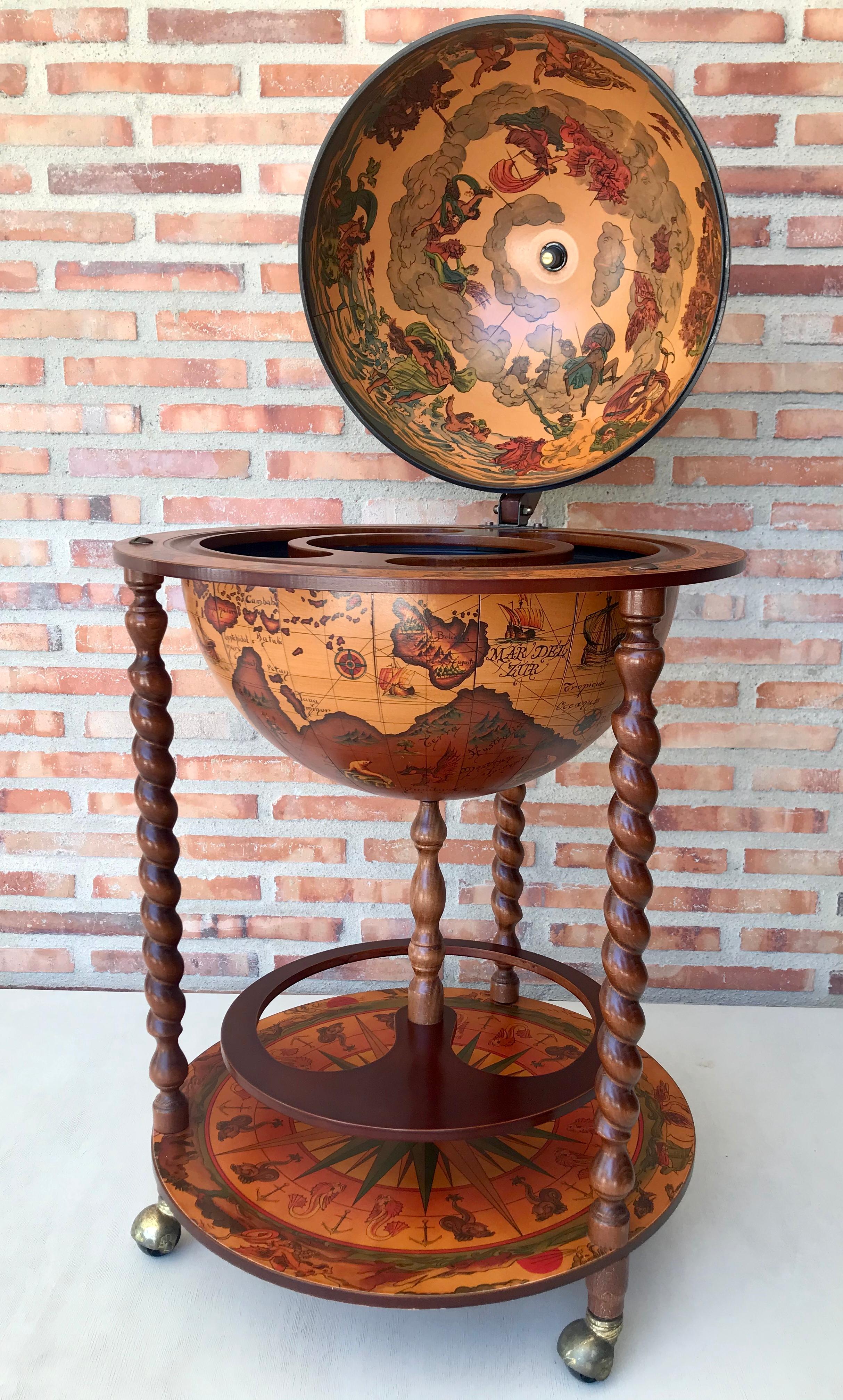 Mid-Century Modern Modernist Globe Cocktail Cabinet Dry Bar with Turned Legs