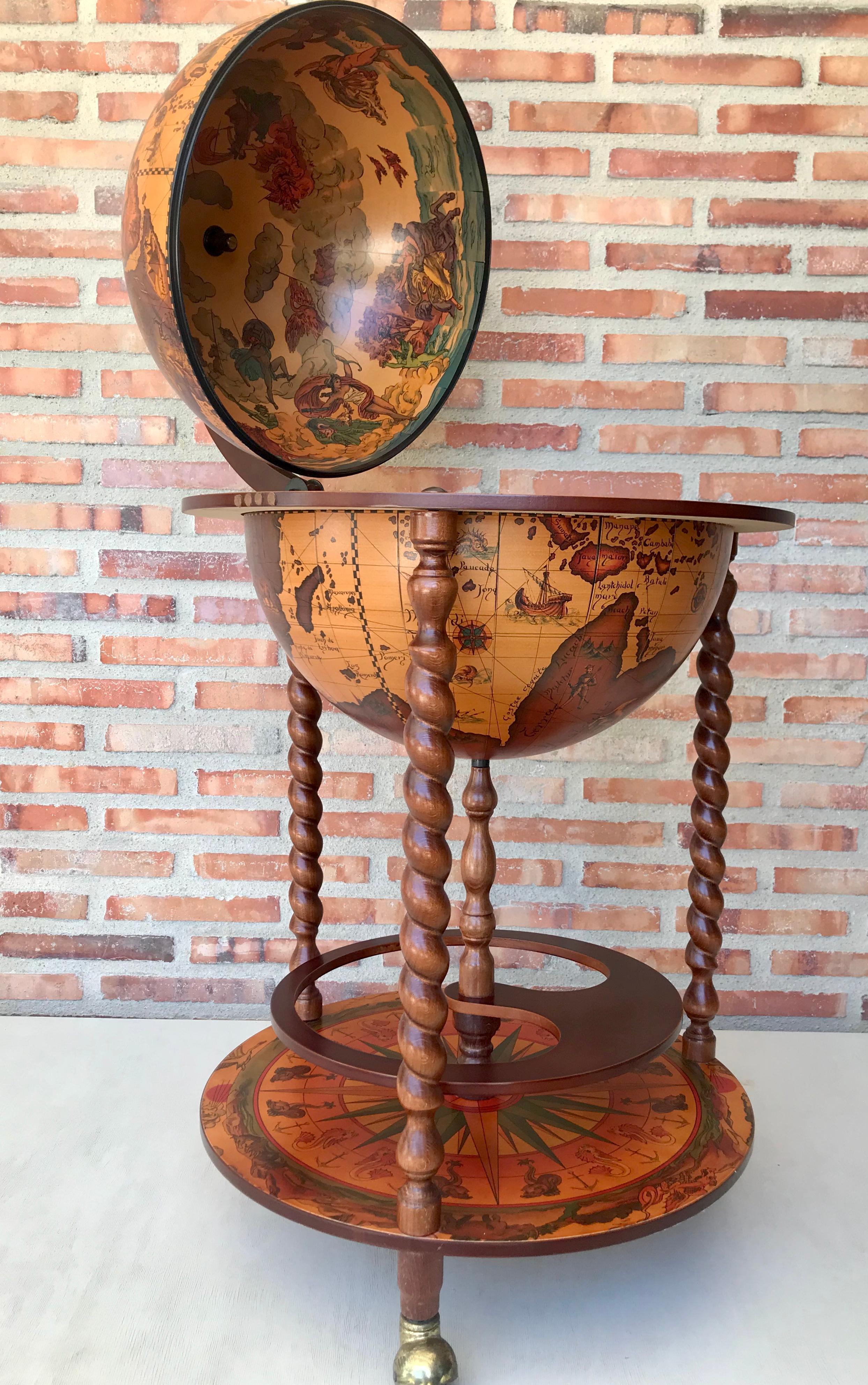 Modernist Globe Cocktail Cabinet Dry Bar with Turned Legs In Good Condition In Miami, FL