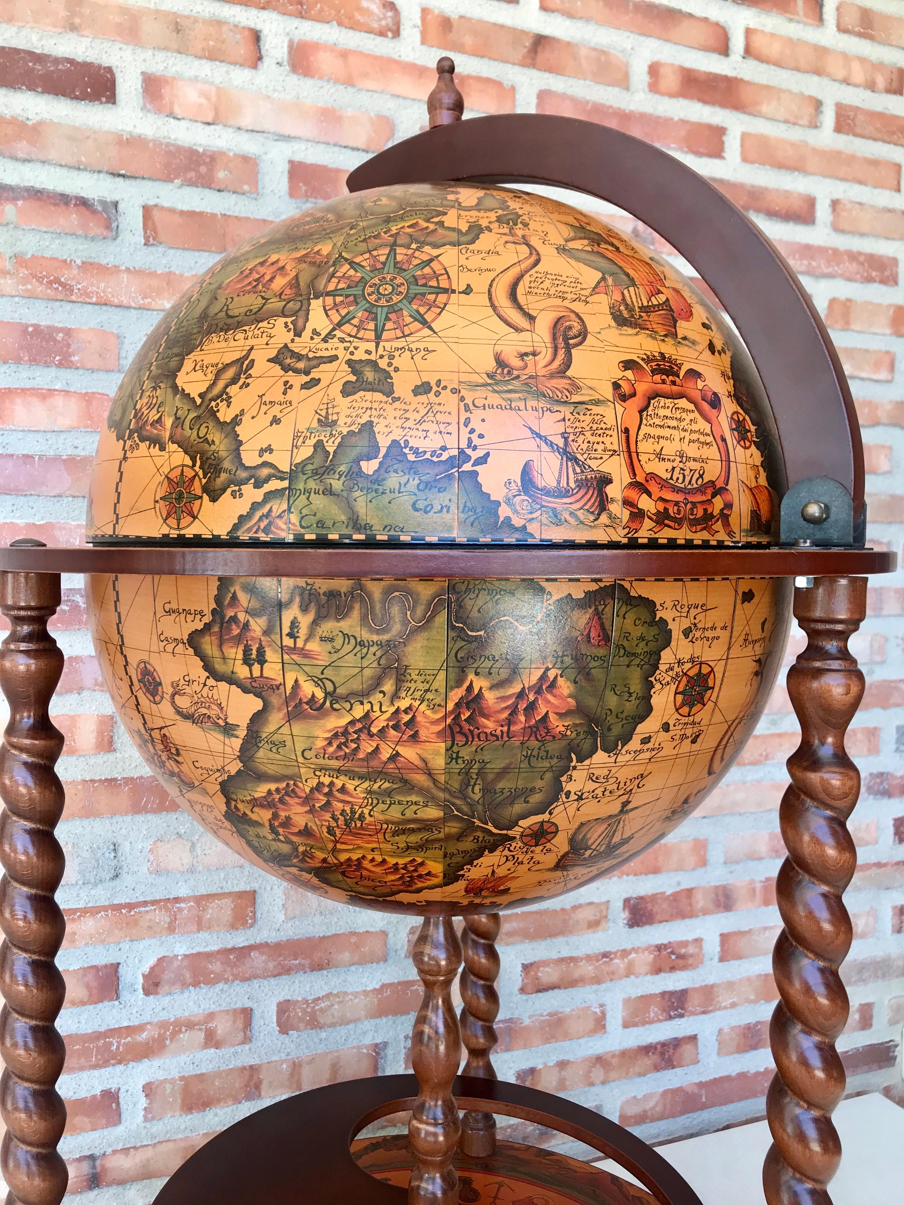 Modernist Globe Cocktail Cabinet Dry Bar with Turned Legs 1