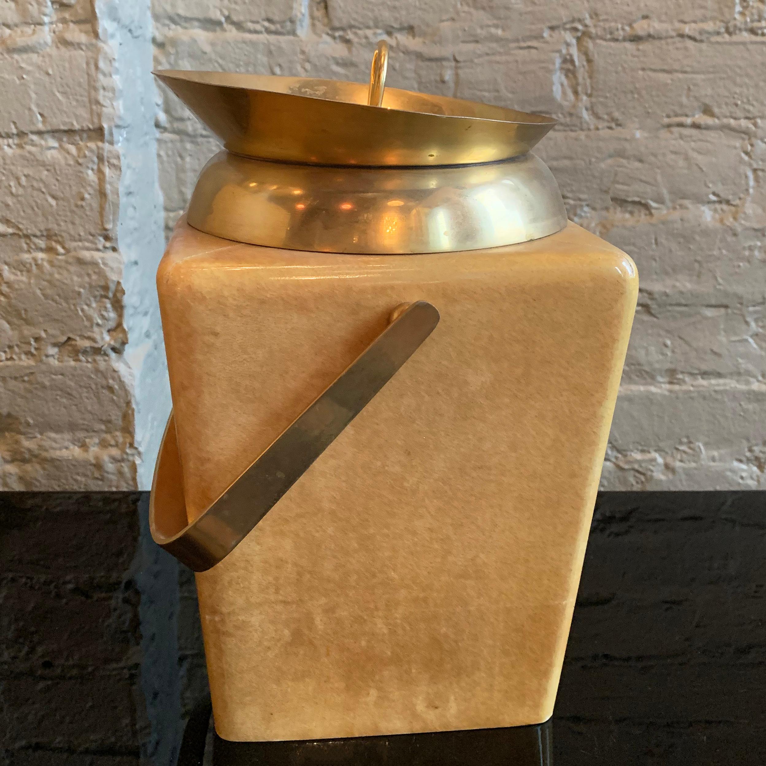 Mid-Century Modern Modernist Goatskin and Brass Ice Bucket by Aldo Tura