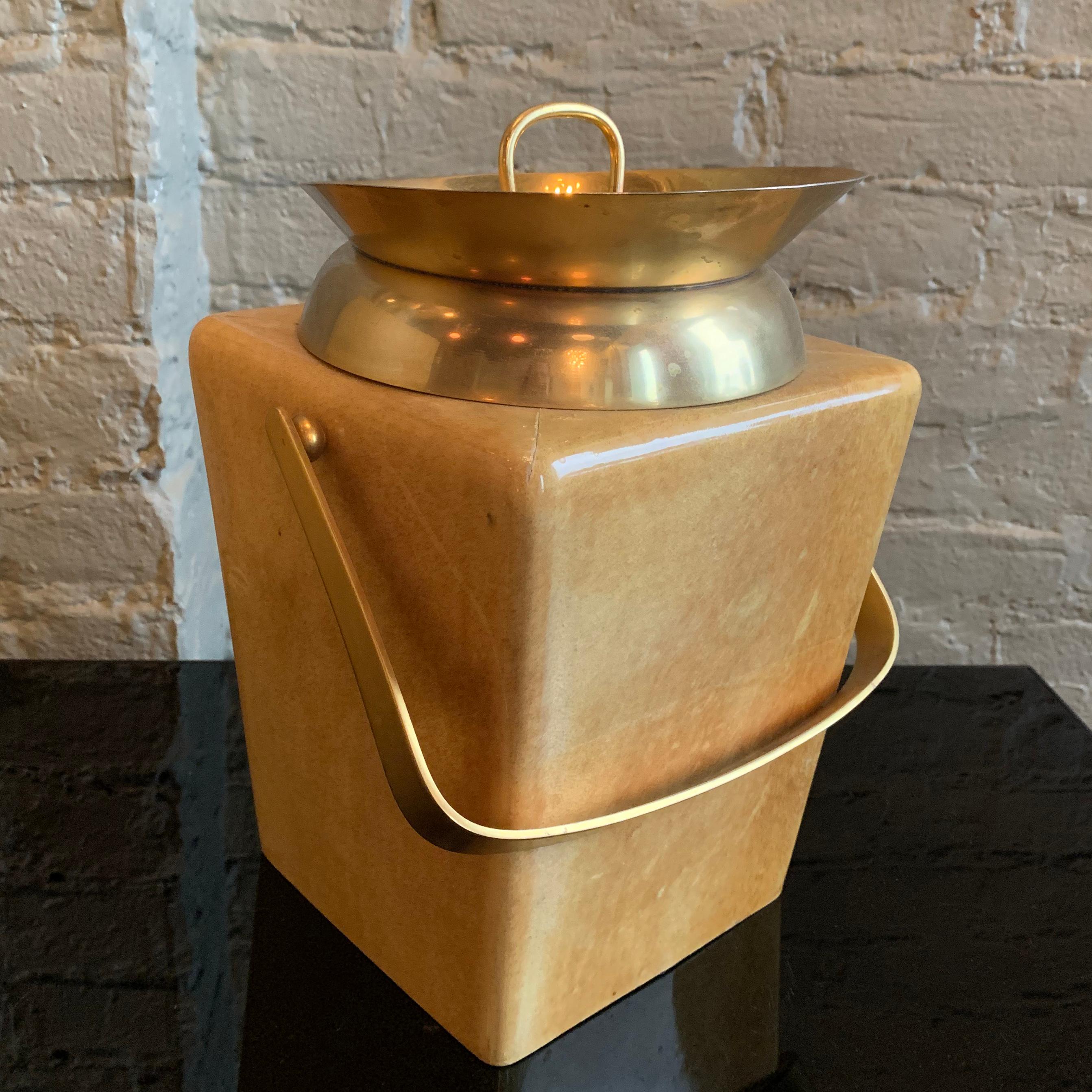 Italian Modernist Goatskin and Brass Ice Bucket by Aldo Tura