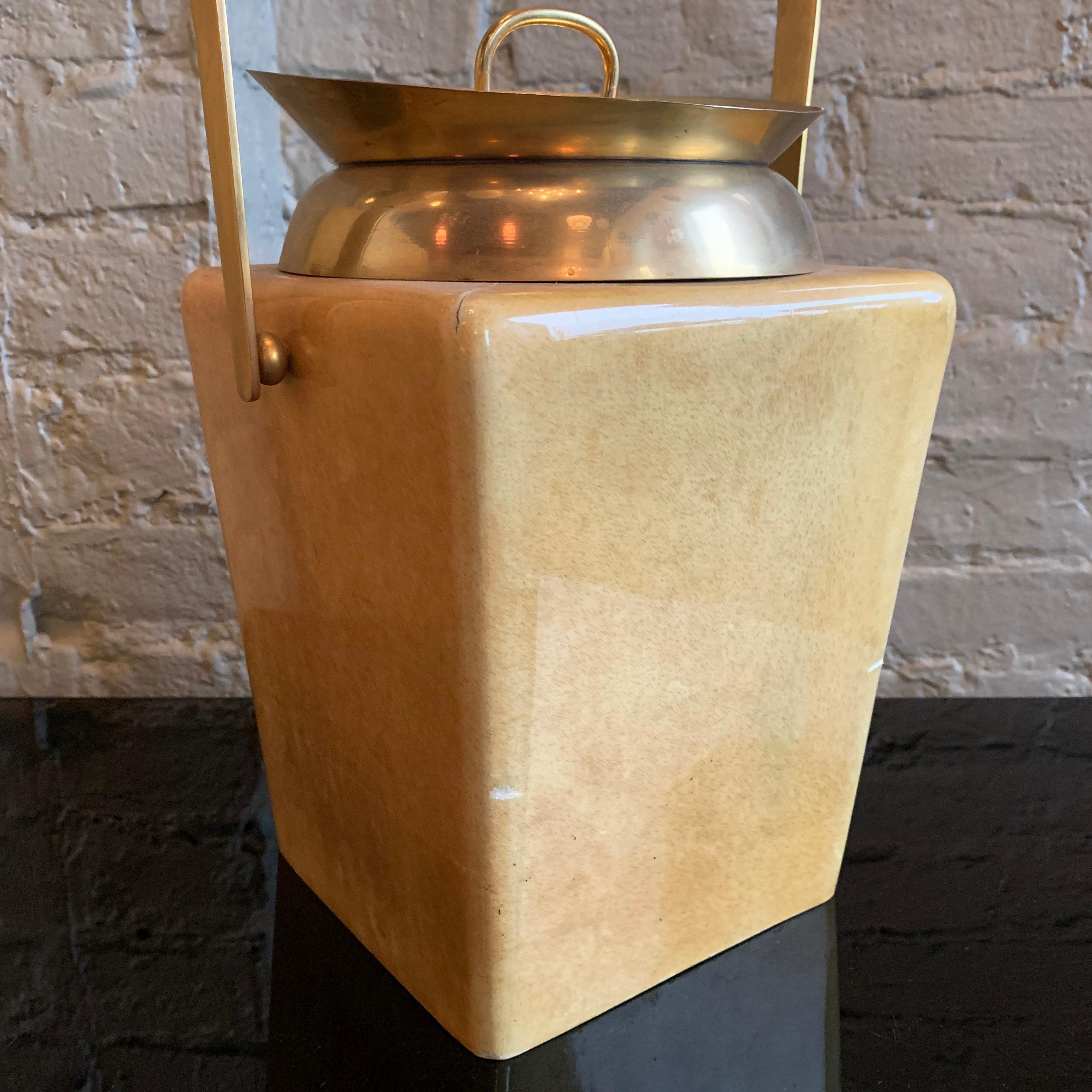 Modernist Goatskin and Brass Ice Bucket by Aldo Tura In Good Condition In Brooklyn, NY