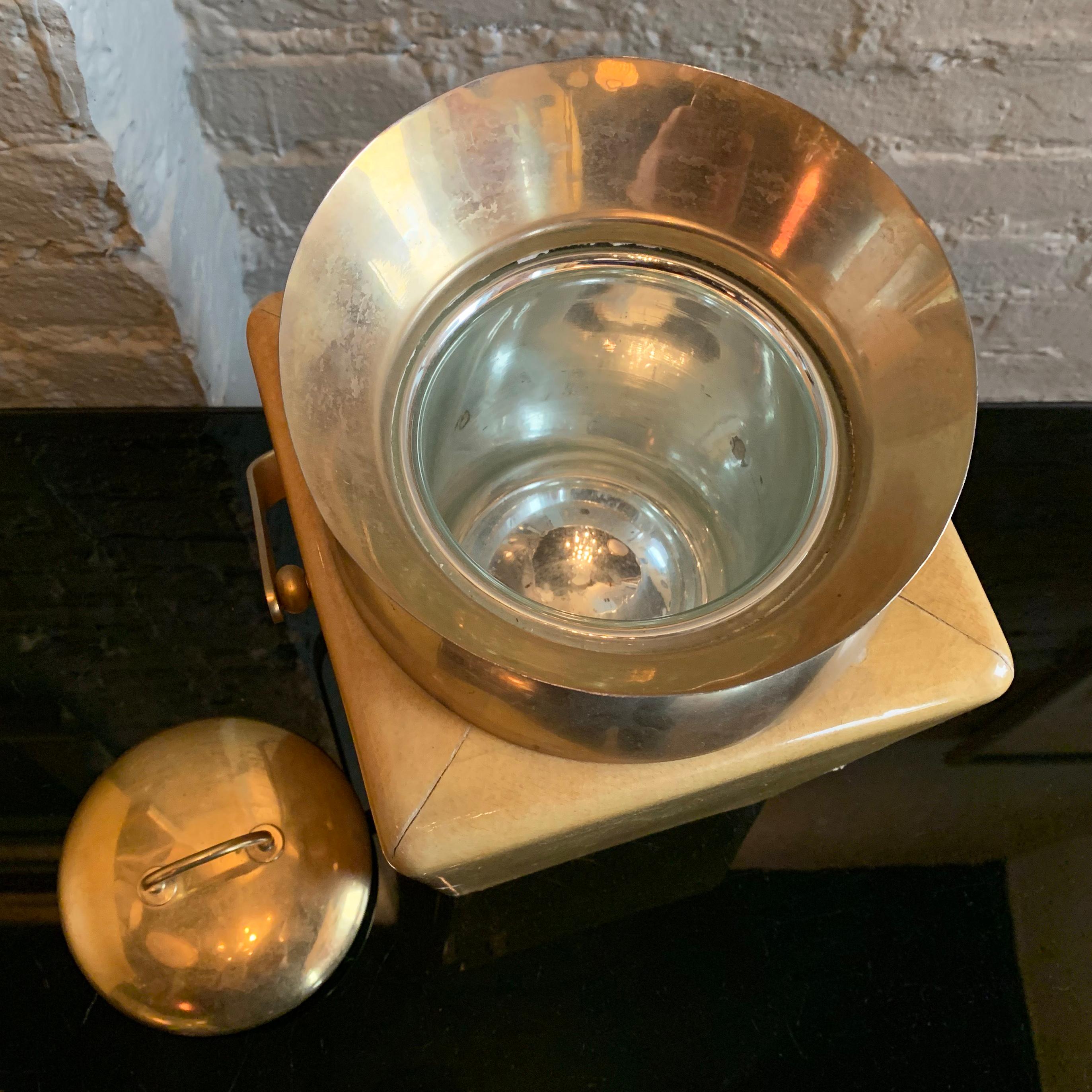 20th Century Modernist Goatskin and Brass Ice Bucket by Aldo Tura