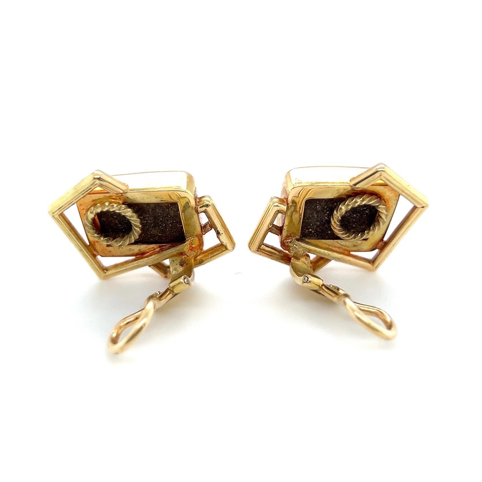 Tumbled Modernist Gold and Opal Ear Clips For Sale