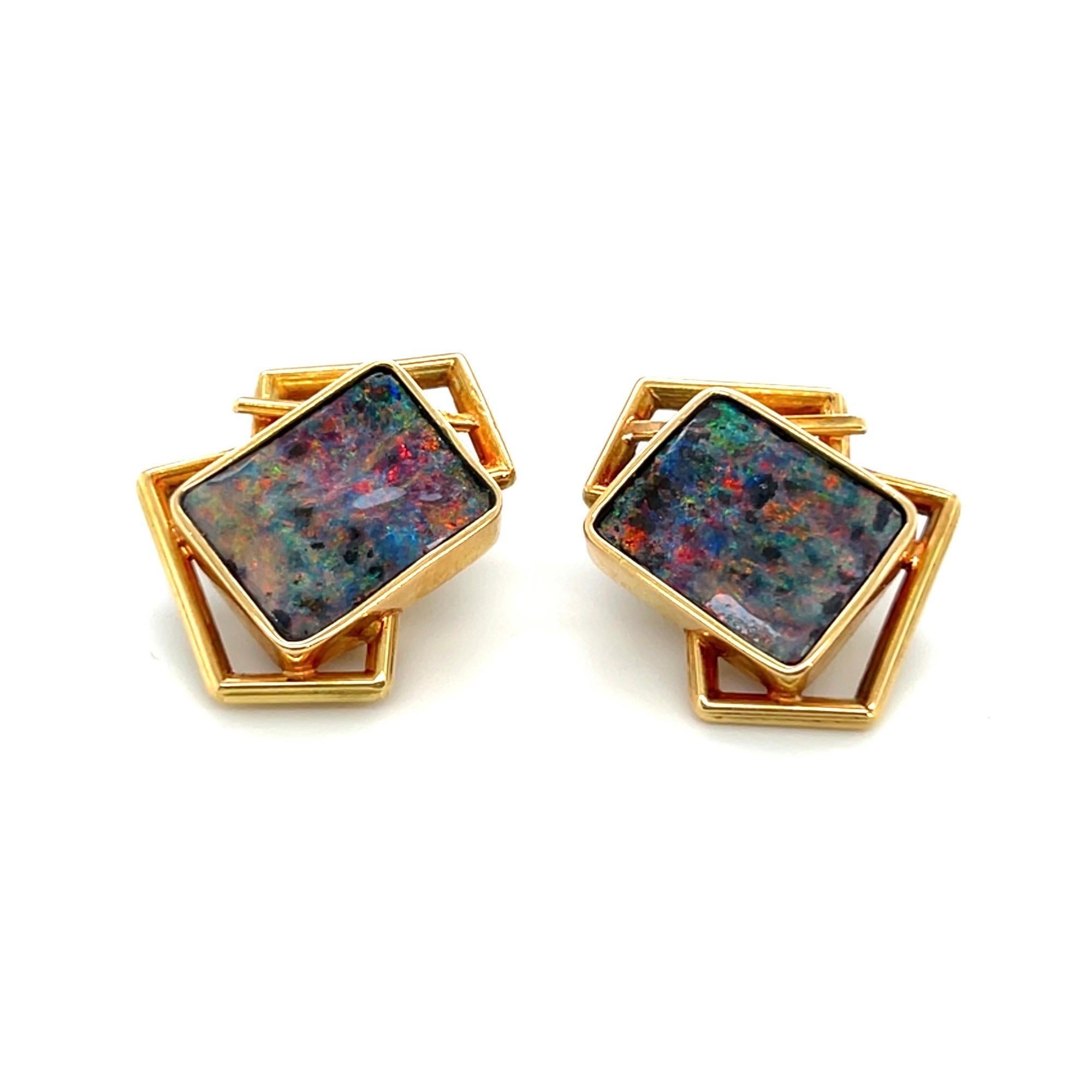 Modernist Gold and Opal Ear Clips For Sale 1