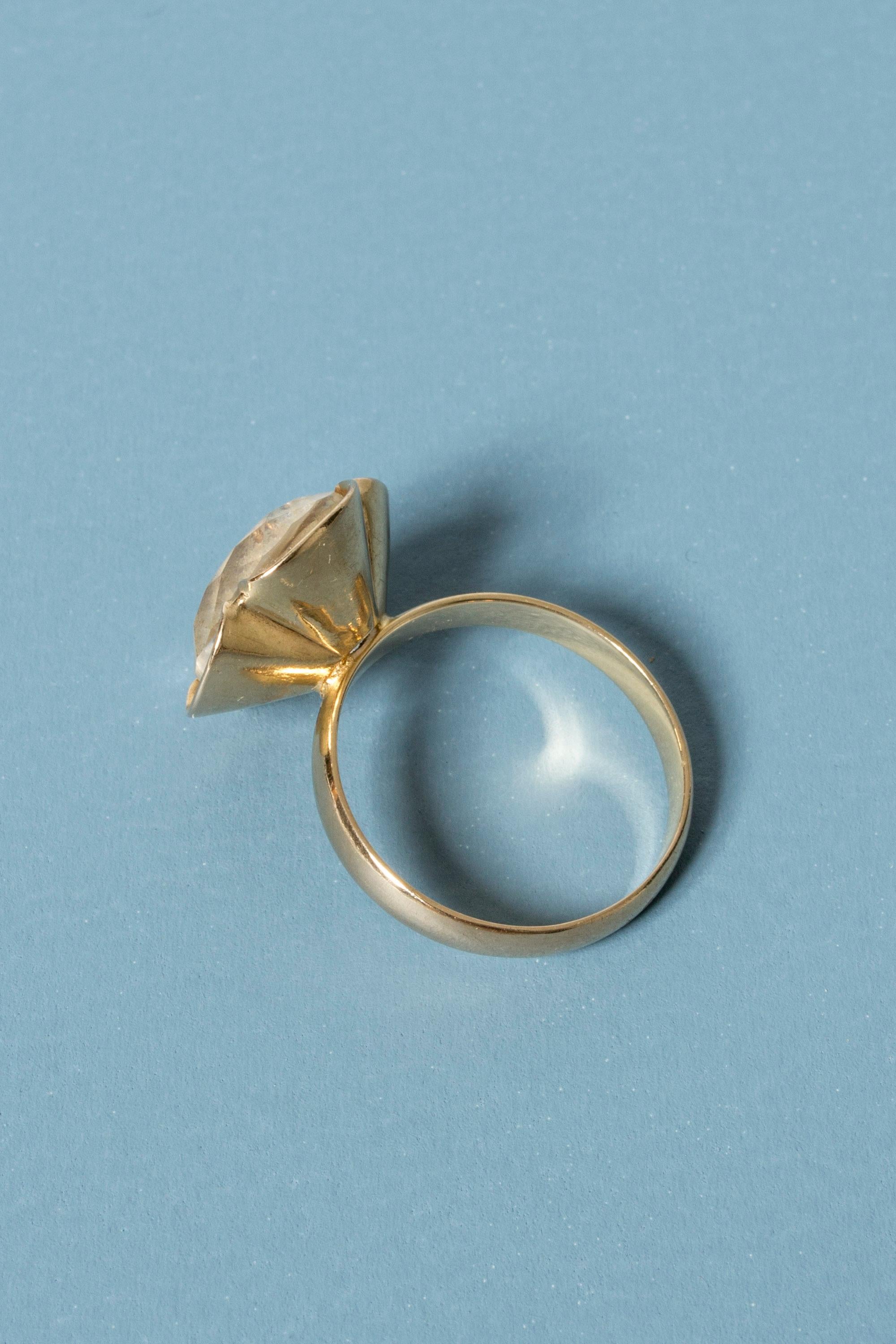 French Cut Modernist Gold and Rock Crystal Ring from Alton, Sweden, 1976