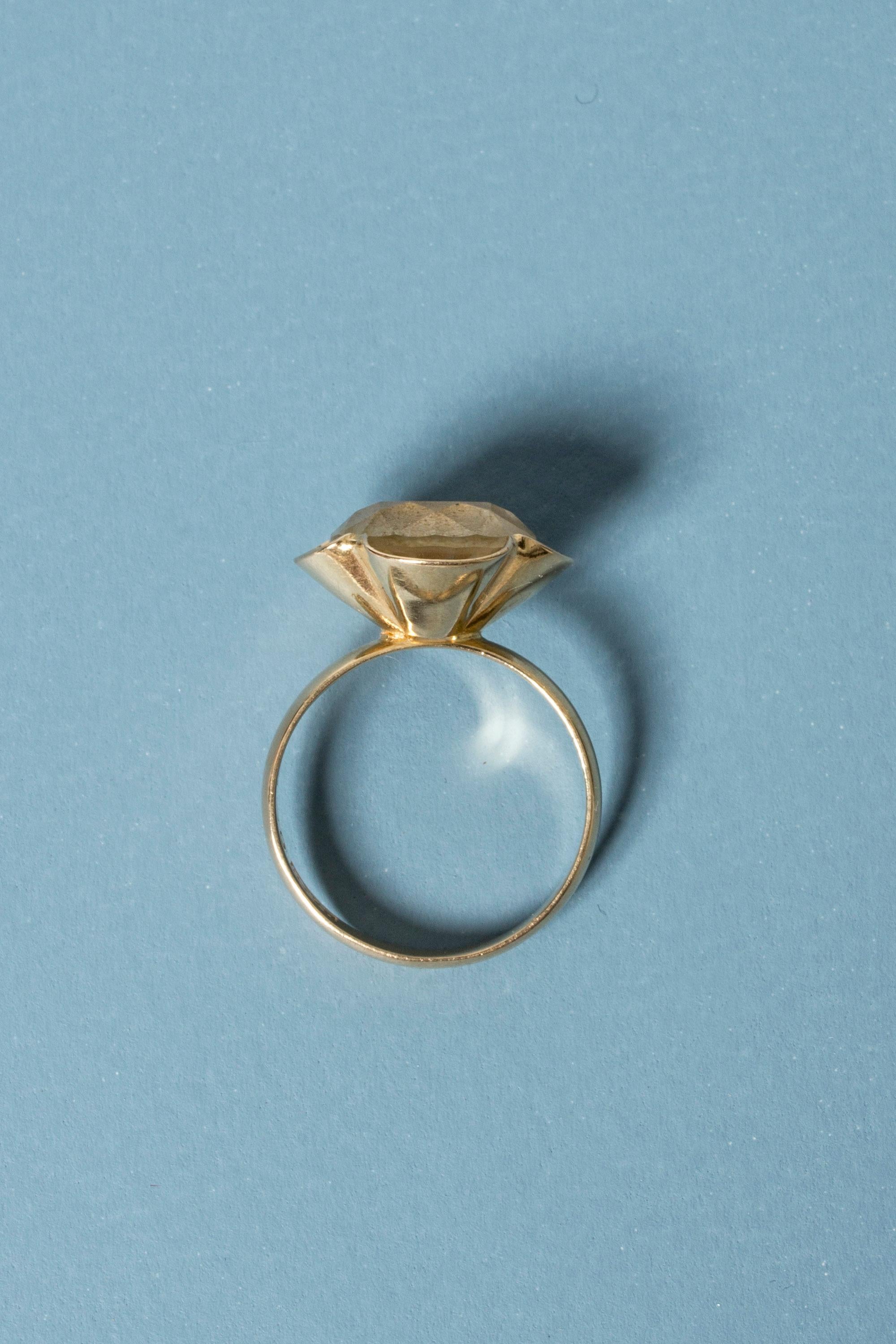 Women's or Men's Modernist Gold and Rock Crystal Ring from Alton, Sweden, 1976