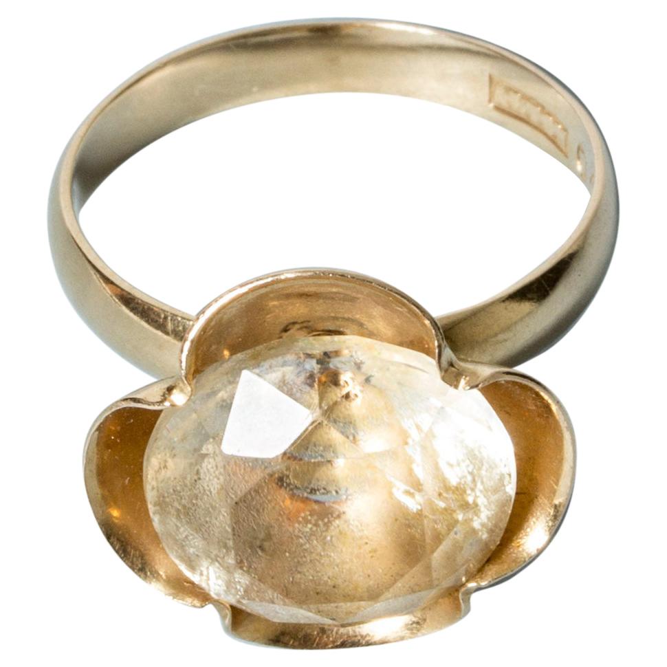 Modernist Gold and Rock Crystal Ring from Alton, Sweden, 1976