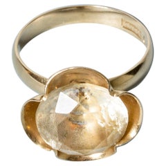 Bague moderniste en or et cristal de roche d'Alton:: Suède:: 1976