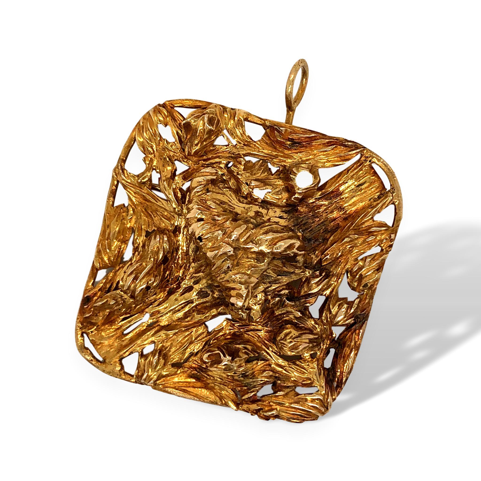 Modernist Gold Brutalist Pendant, C 1960 For Sale 1