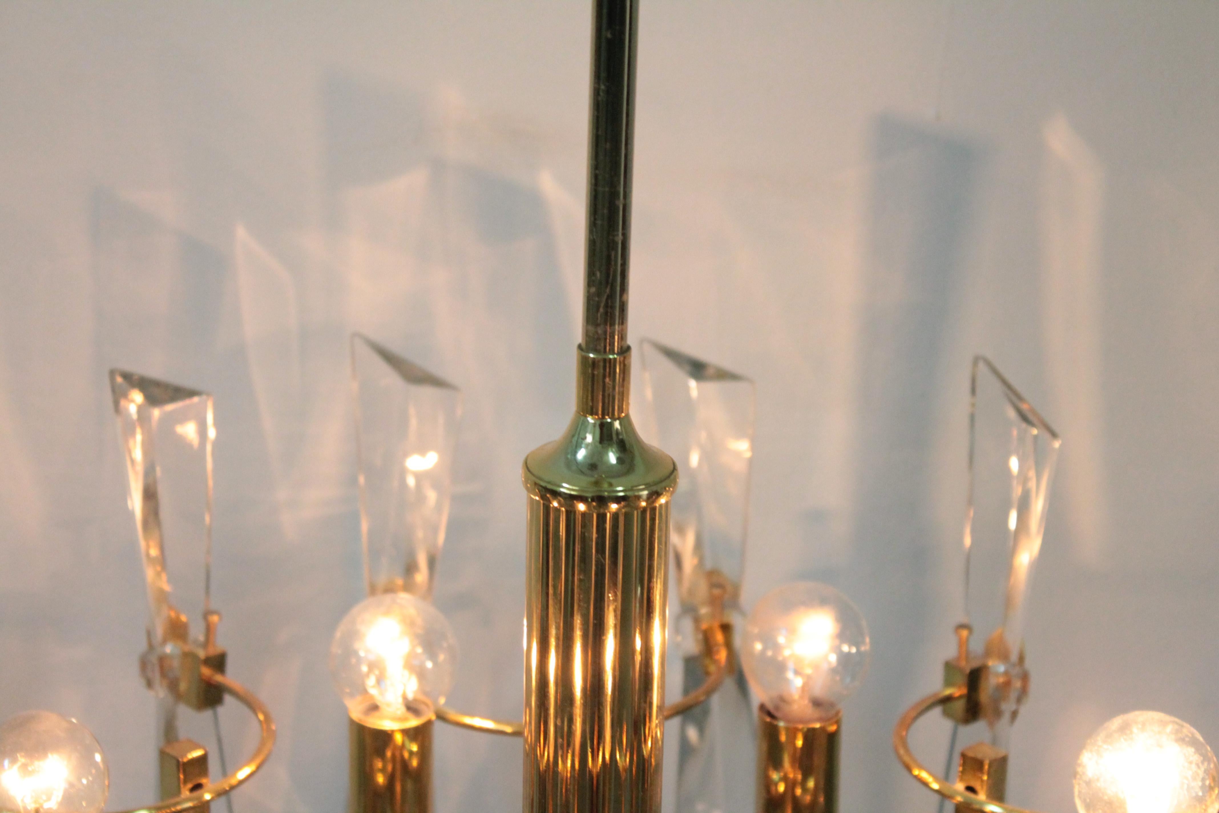 Modernist Gold Ceiling Lamp Sciolari 1970s Stilkronen Art Glass For Sale 3