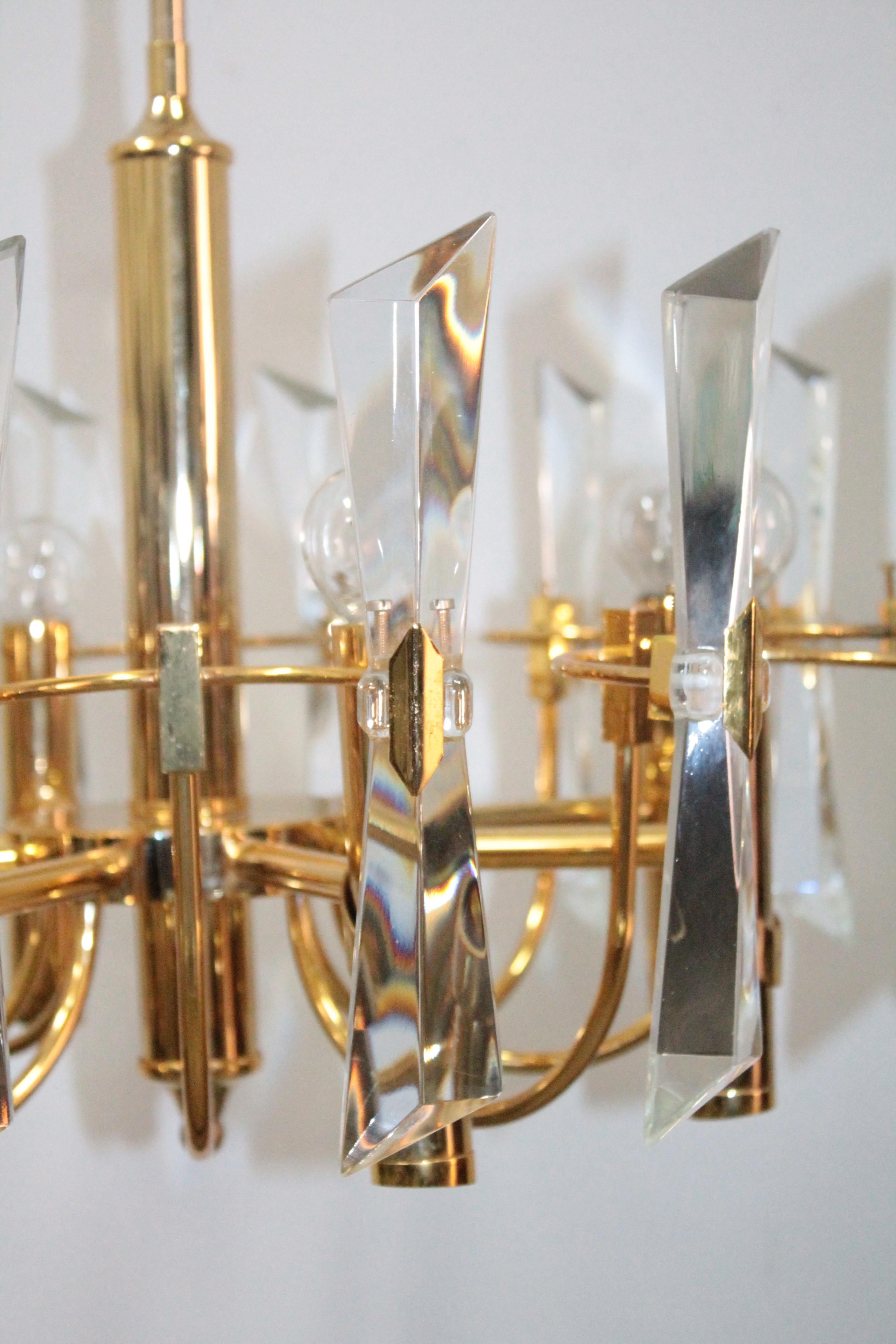 Italian Modernist Gold Ceiling Lamp Sciolari 1970s Stilkronen Art Glass For Sale