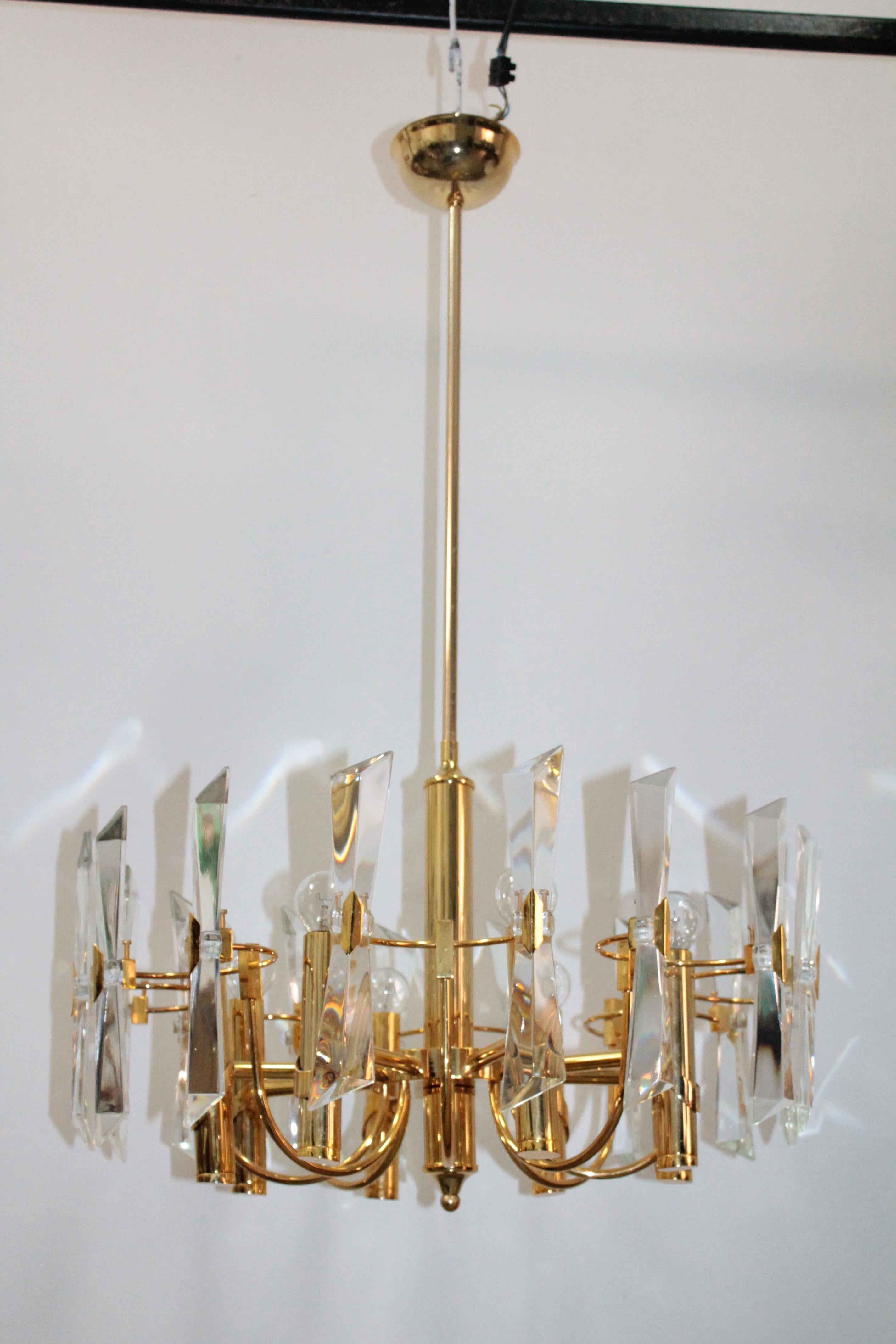 Modernist Gold Ceiling Lamp Sciolari 1970s Stilkronen Art Glass In Good Condition For Sale In Palermo, Palermo