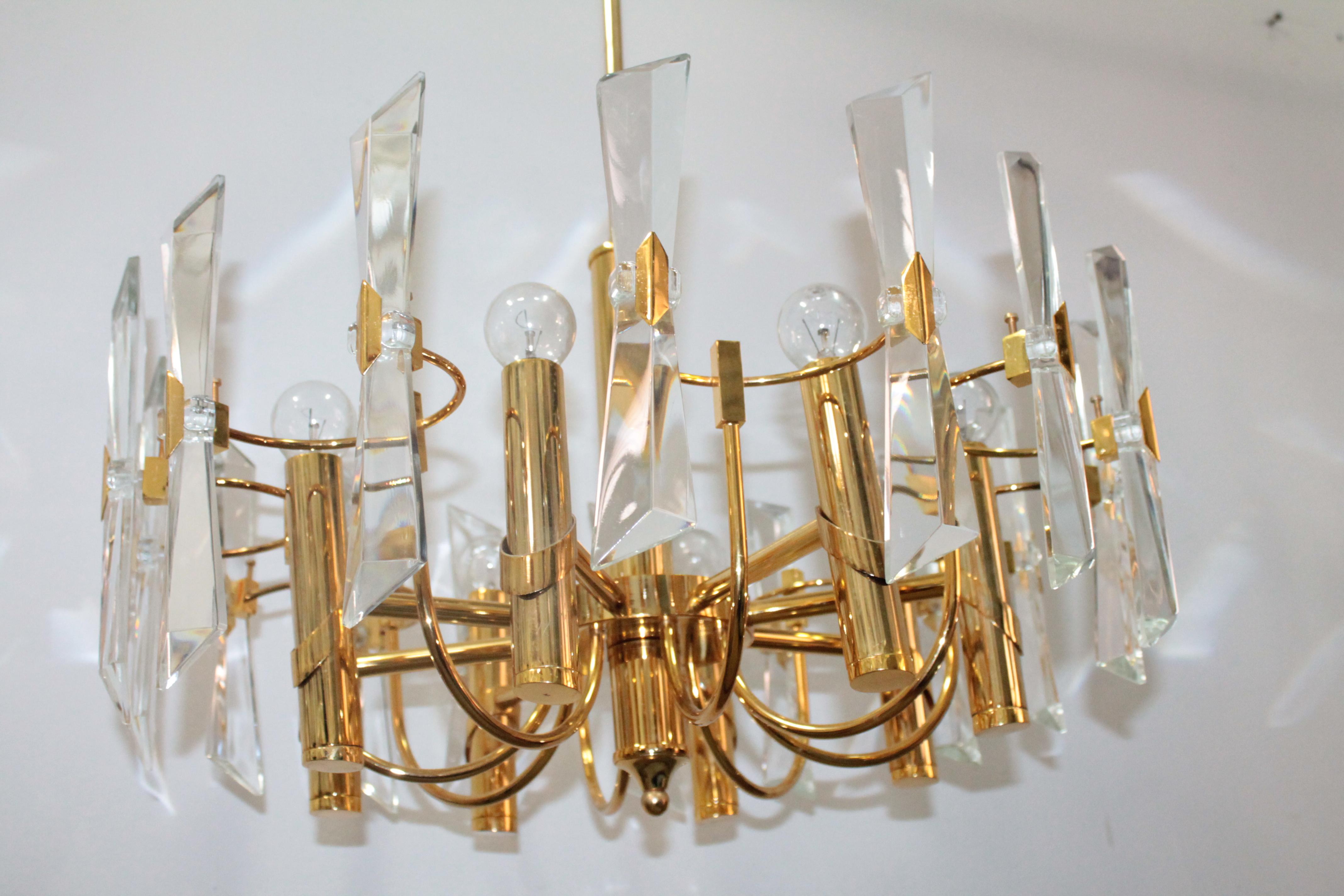 Late 20th Century Modernist Gold Ceiling Lamp Sciolari 1970s Stilkronen Art Glass For Sale