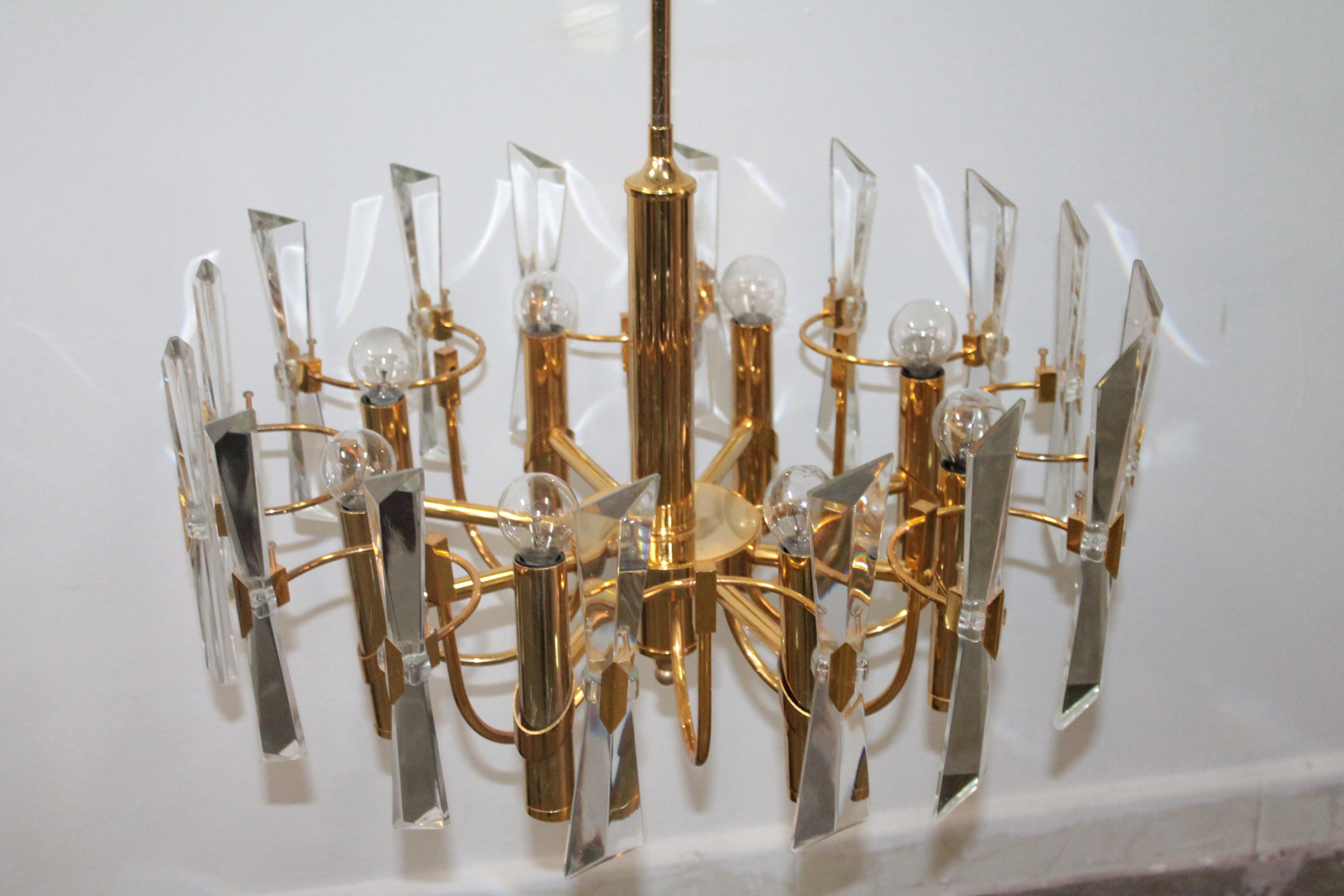 Gold Plate Modernist Gold Ceiling Lamp Sciolari 1970s Stilkronen Art Glass For Sale