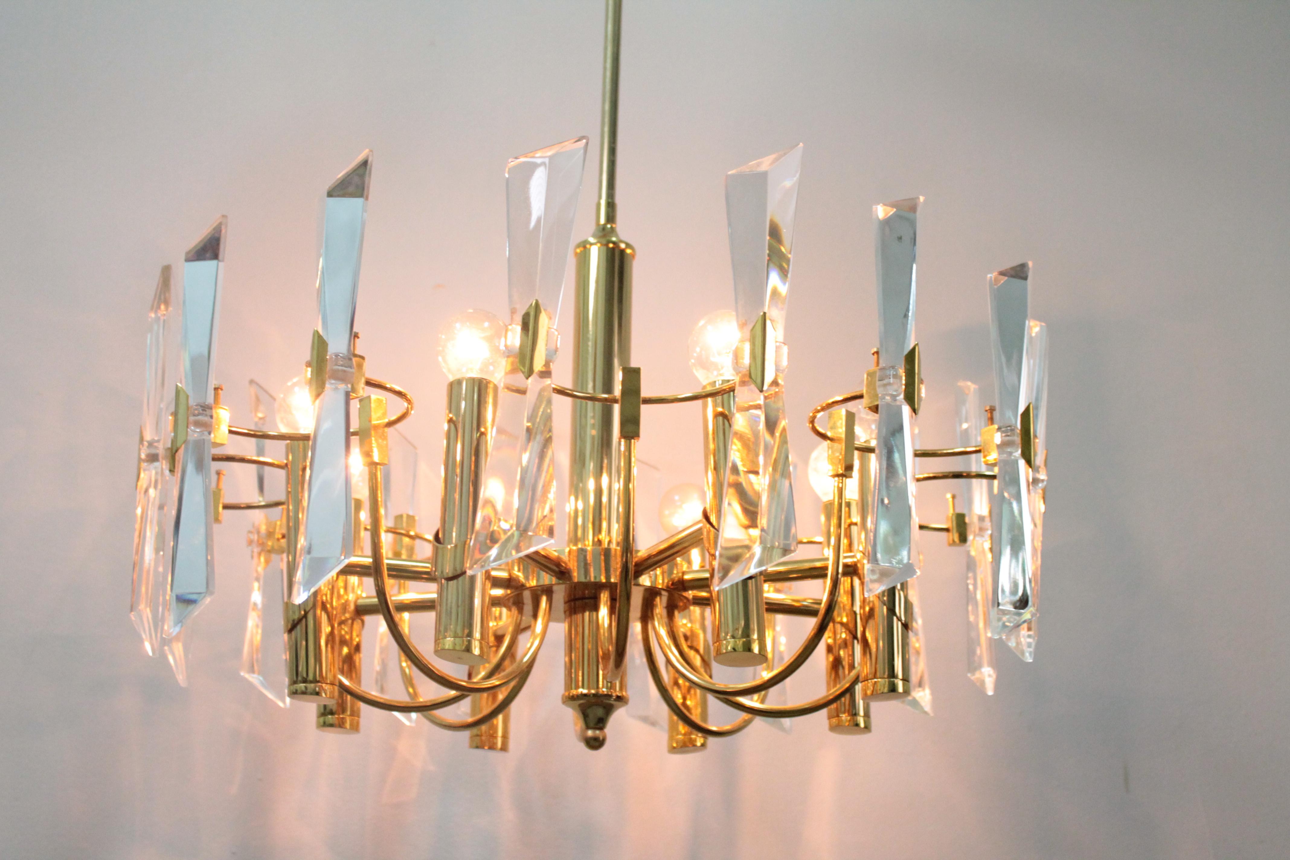 Modernist Gold Ceiling Lamp Sciolari 1970s Stilkronen Art Glass For Sale 1