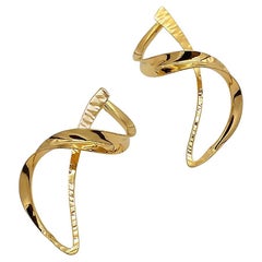 Modernist Gold Dangles, Hammer formed Gerhard Herbst Studio Earrings