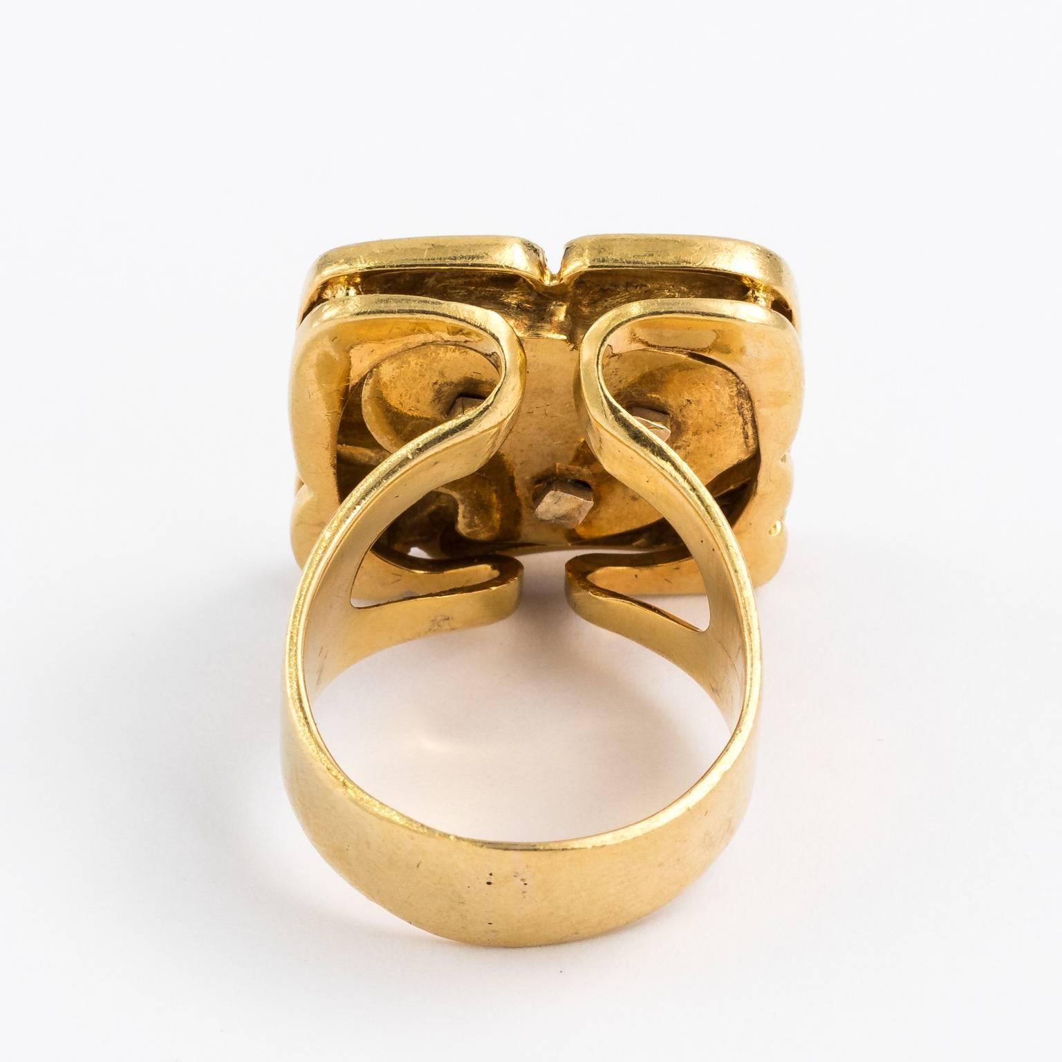 Women's Modernist Gold Diamond and Ruby Cocktail Ring For Sale