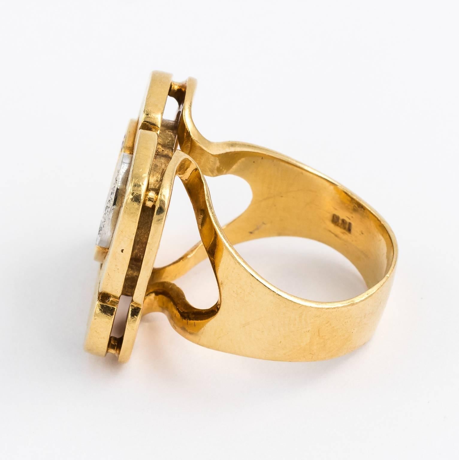 Modernist Gold Diamond and Ruby Cocktail Ring For Sale 1
