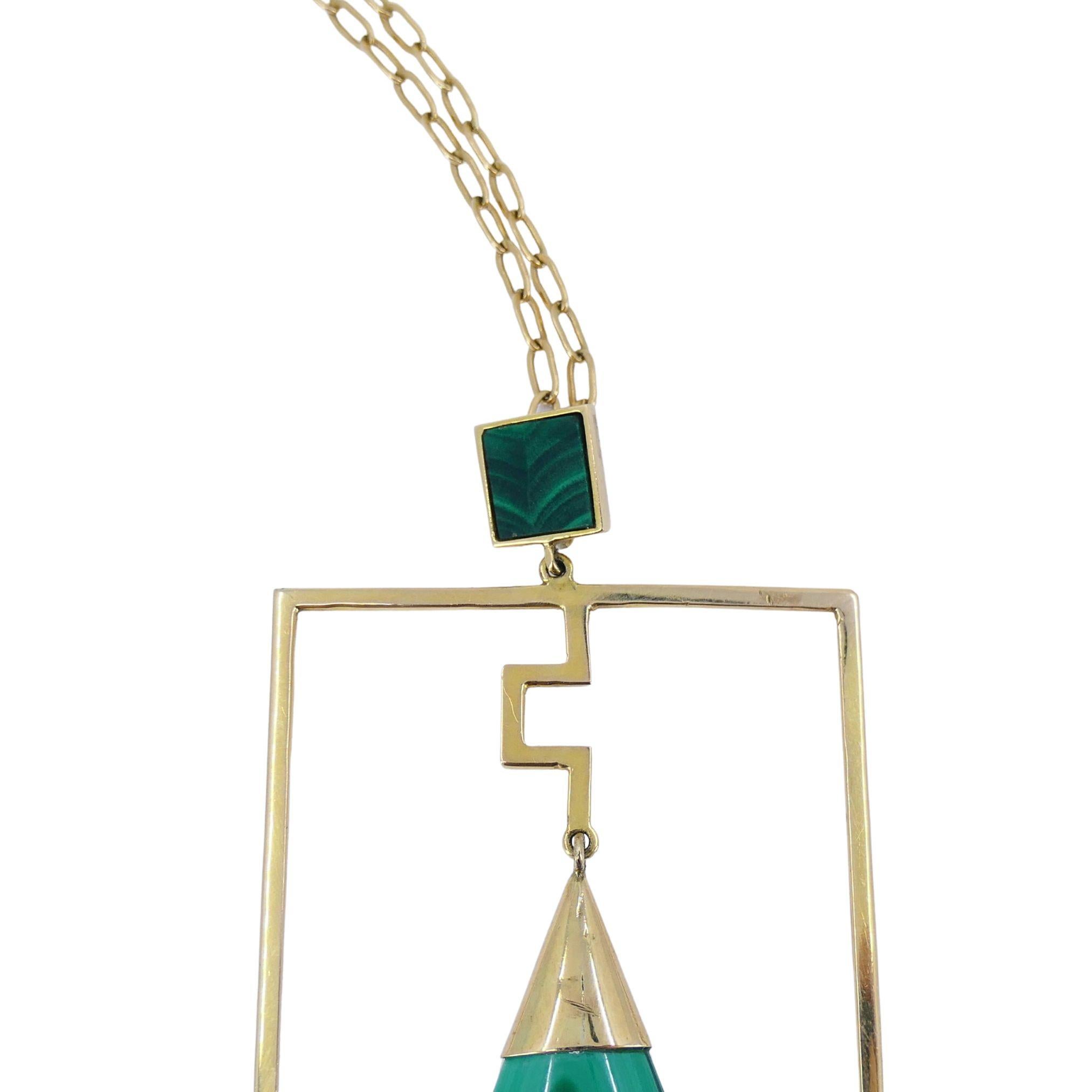 Women's or Men's Modernist Gold Malachite Pendant Chain Necklace For Sale