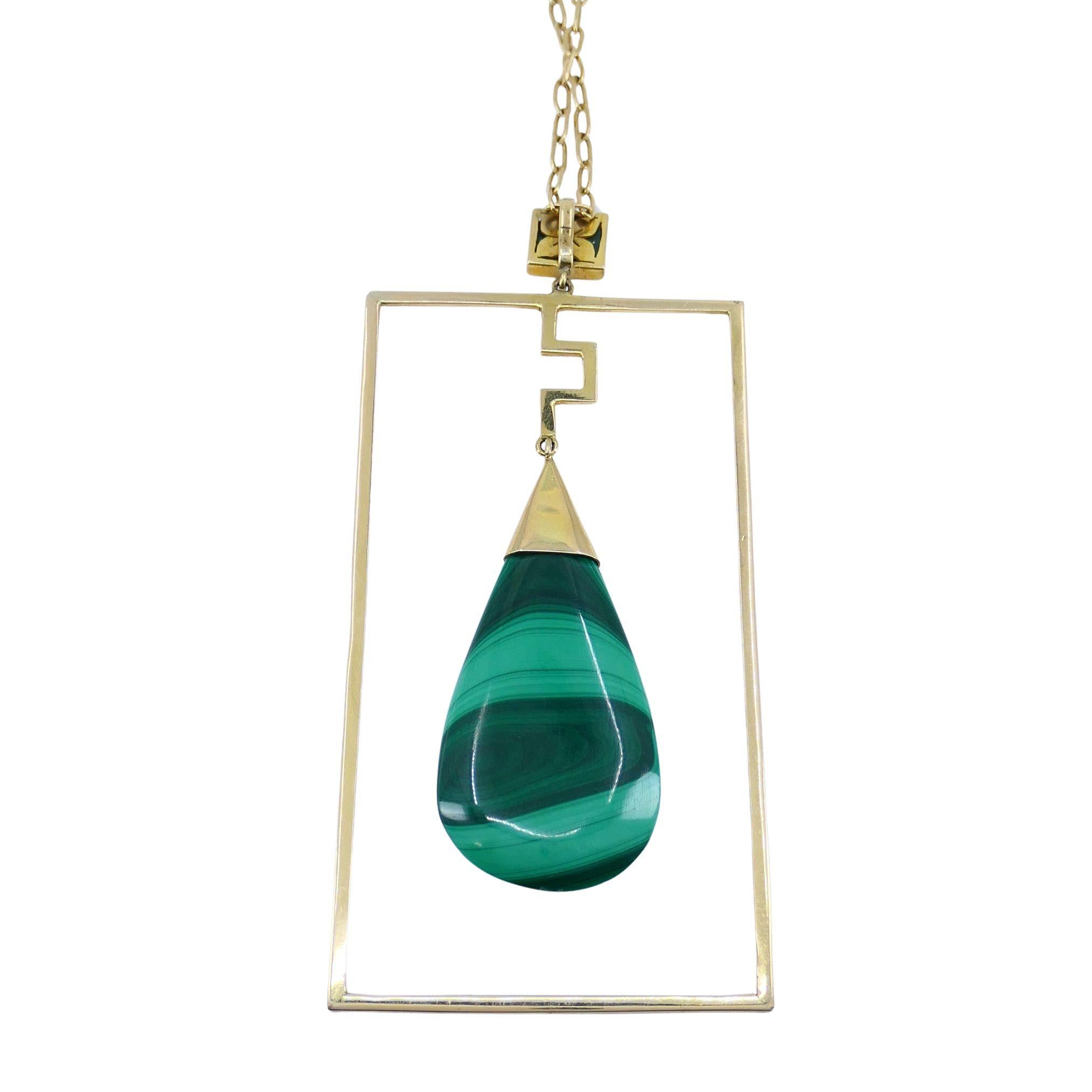 Modernist Gold Malachite Pendant Chain Necklace For Sale 3