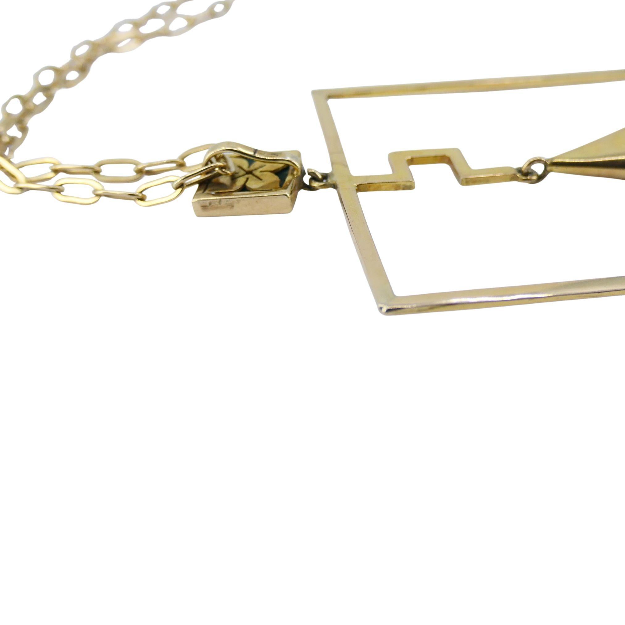 Modernist Gold Malachite Pendant Chain Necklace For Sale 4