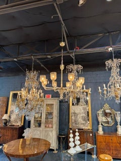 Modernist Gold Murano Glass and Brass 8 Light Chandelier