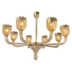 Modernist Gold Murano Glass and Brass 8 Light Chandelier