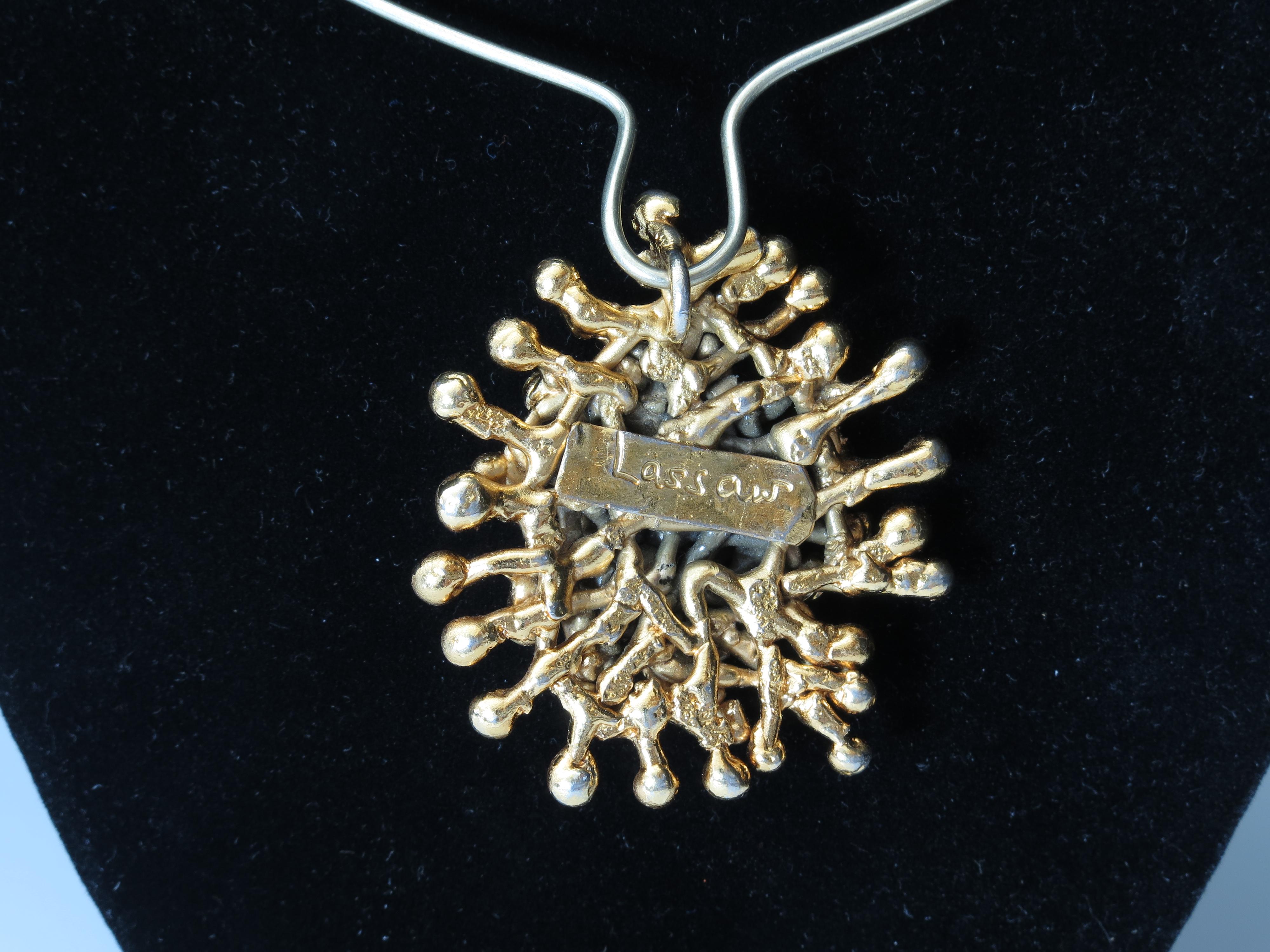 Modernist Gold on Bronze Pendant Necklace by Ibram Lassaw In Good Condition For Sale In Austin, TX