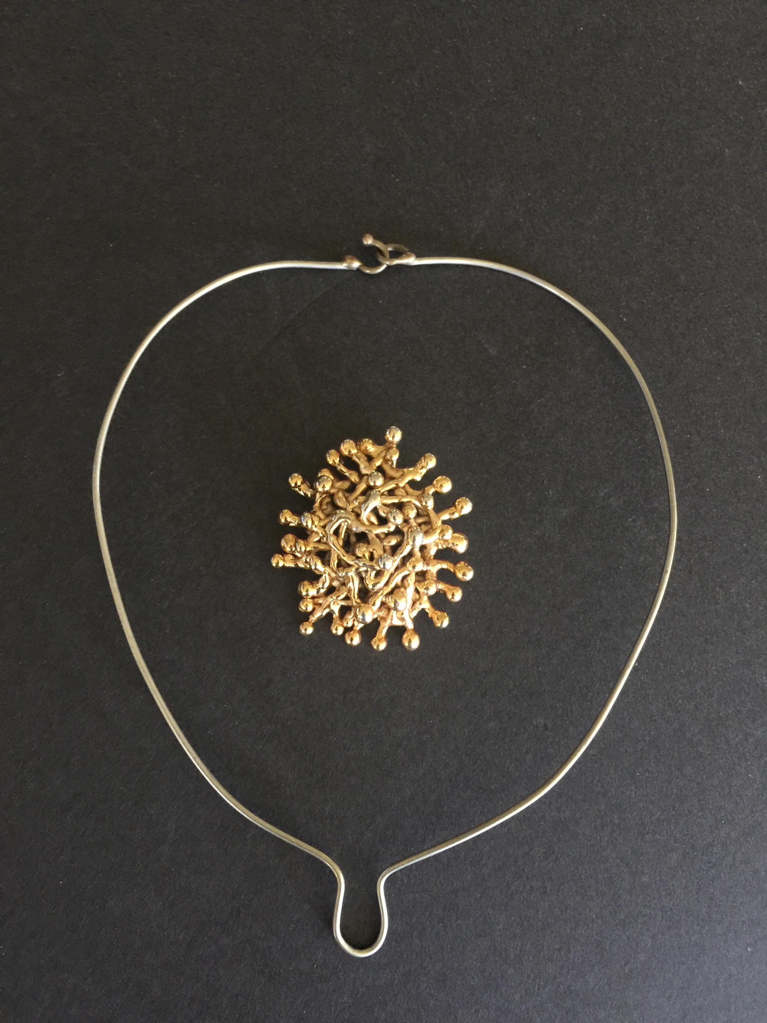 Women's or Men's Modernist Gold on Bronze Pendant Necklace by Ibram Lassaw For Sale