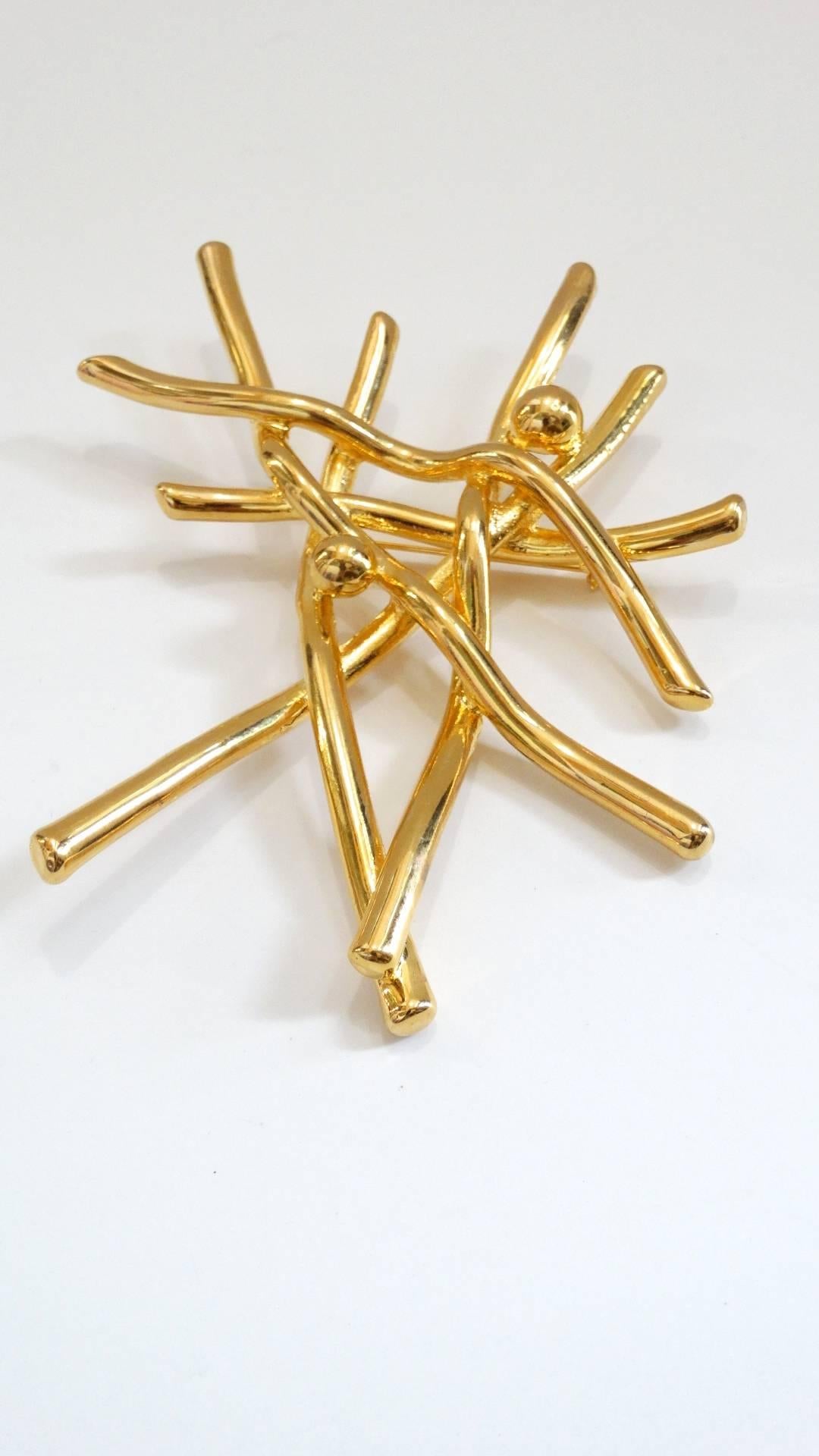 Women's or Men's Modernist Gold Plated Branch Brooch