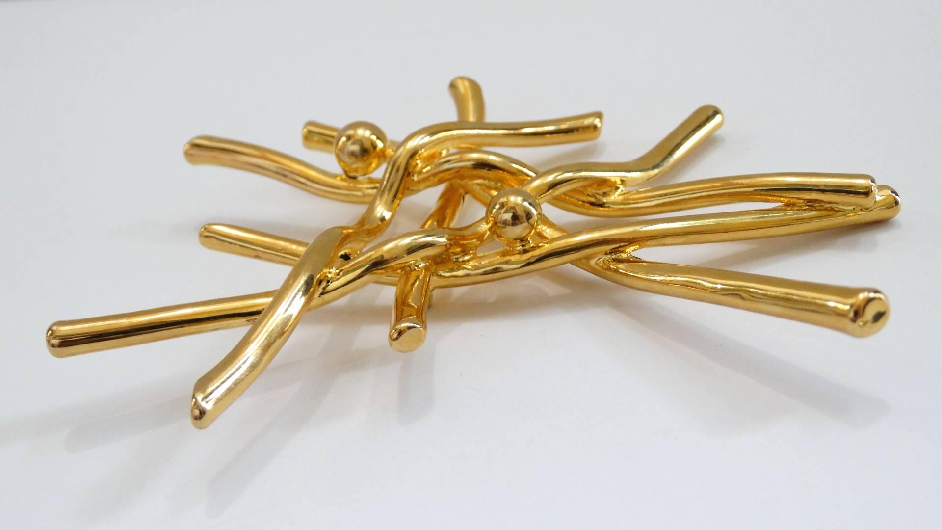 Modernist Gold Plated Branch Brooch 2