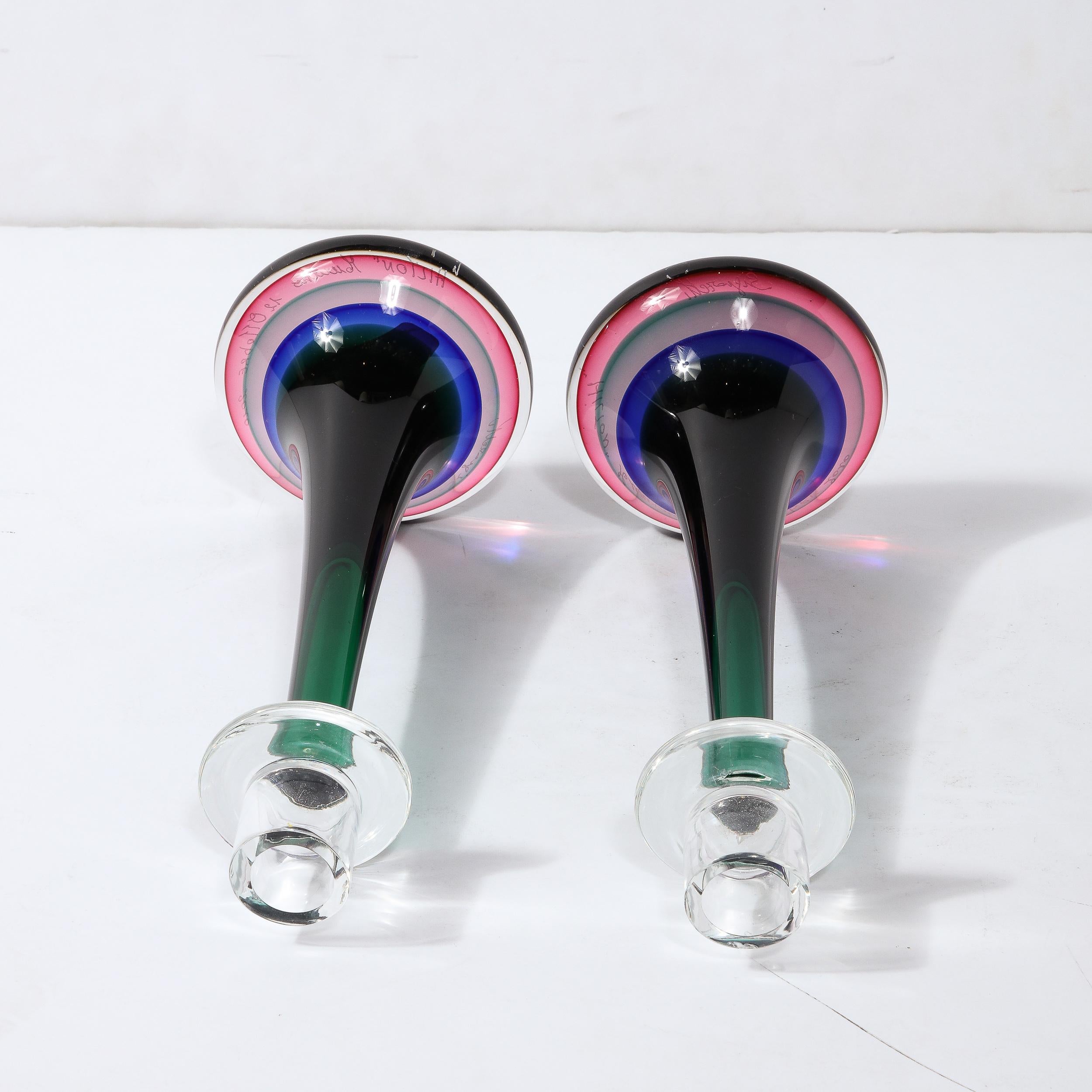Modernist Gradient Emerald, Amethyst & Sapphire Murano Glass Candlestick Holders For Sale 8