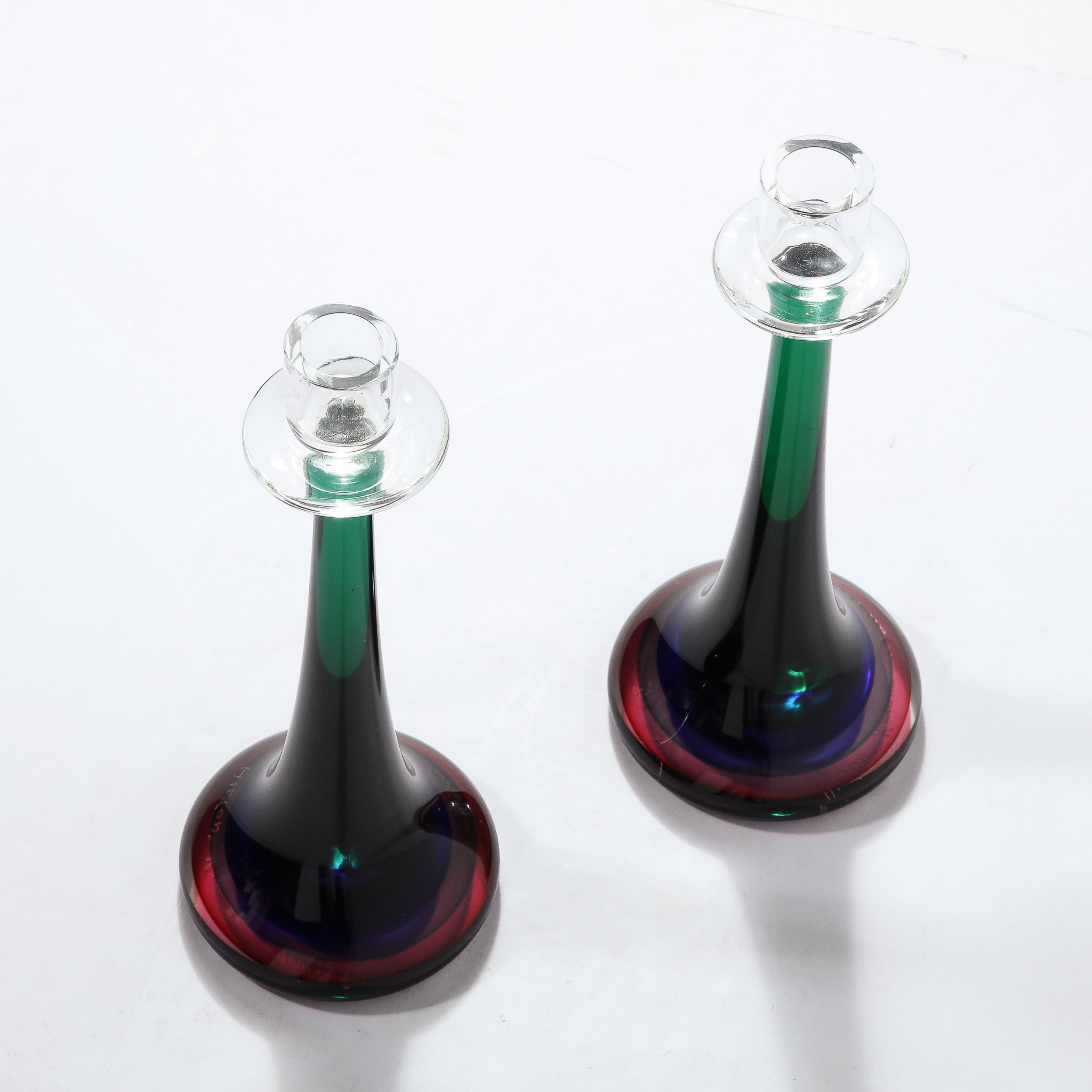 Modernist Gradient Emerald, Amethyst & Sapphire Murano Glass Candlestick Holders For Sale 10