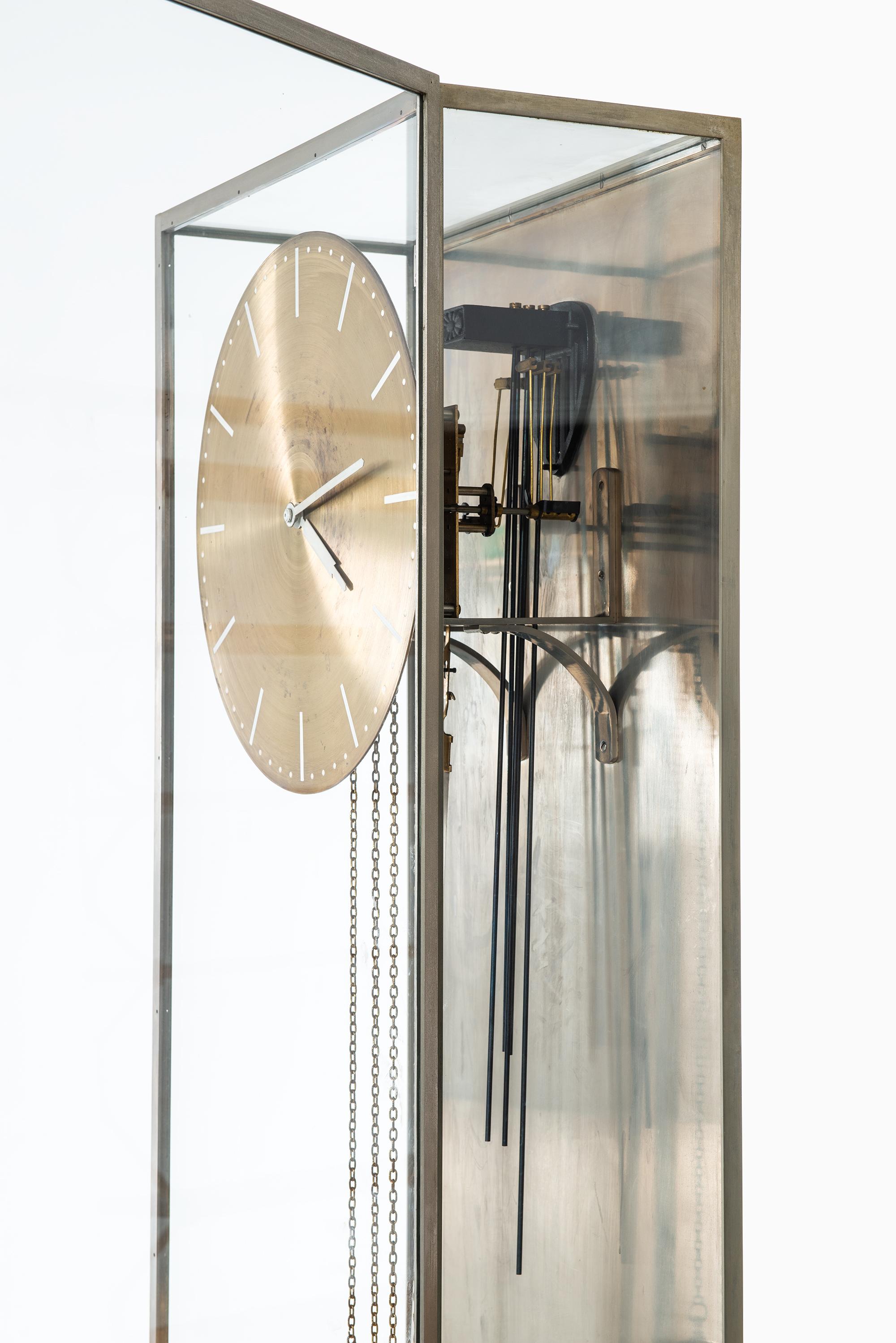 Mid-20th Century Modernist Grandfather Clock in Steel and Glass