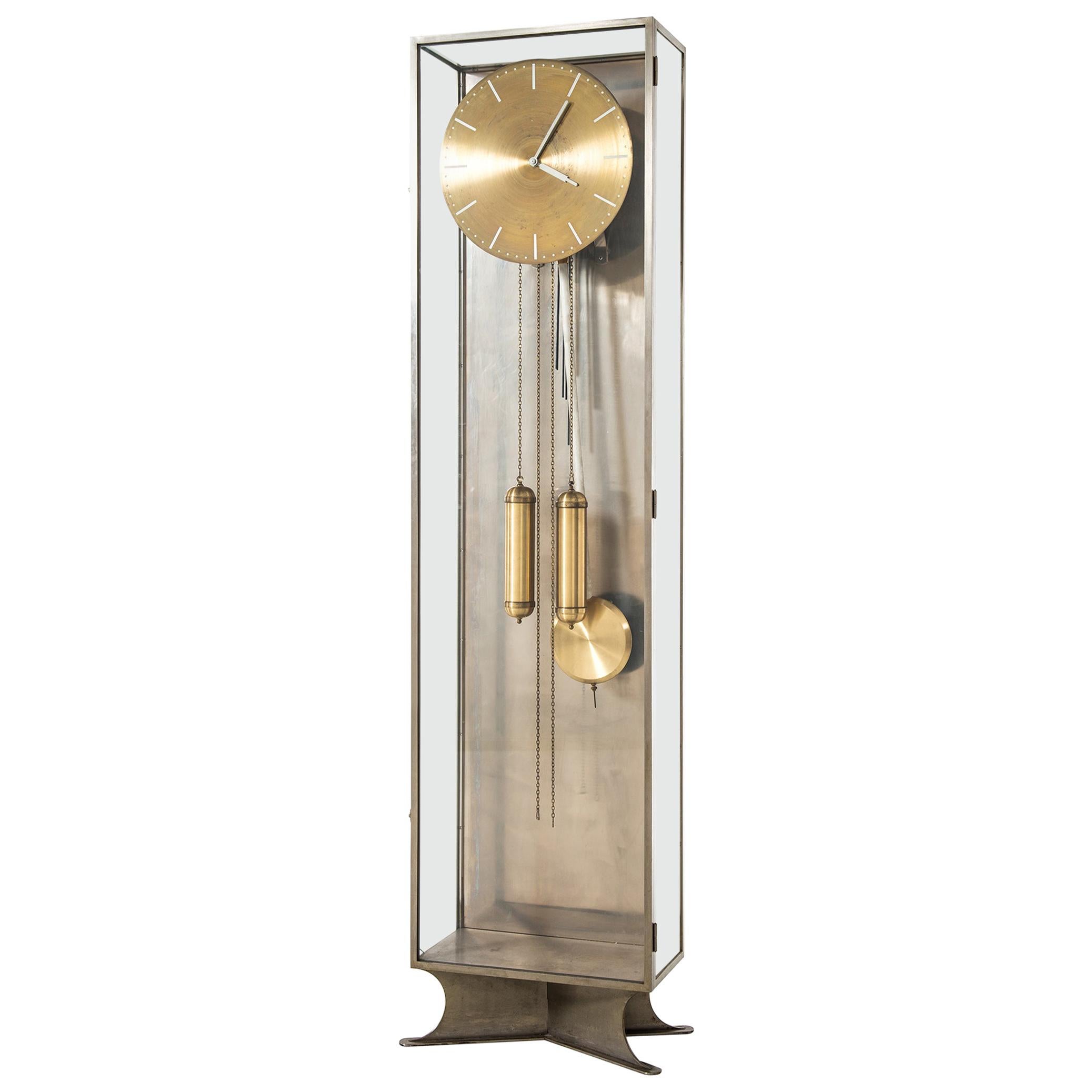 Modernist Grandfather Clock in Steel and Glass