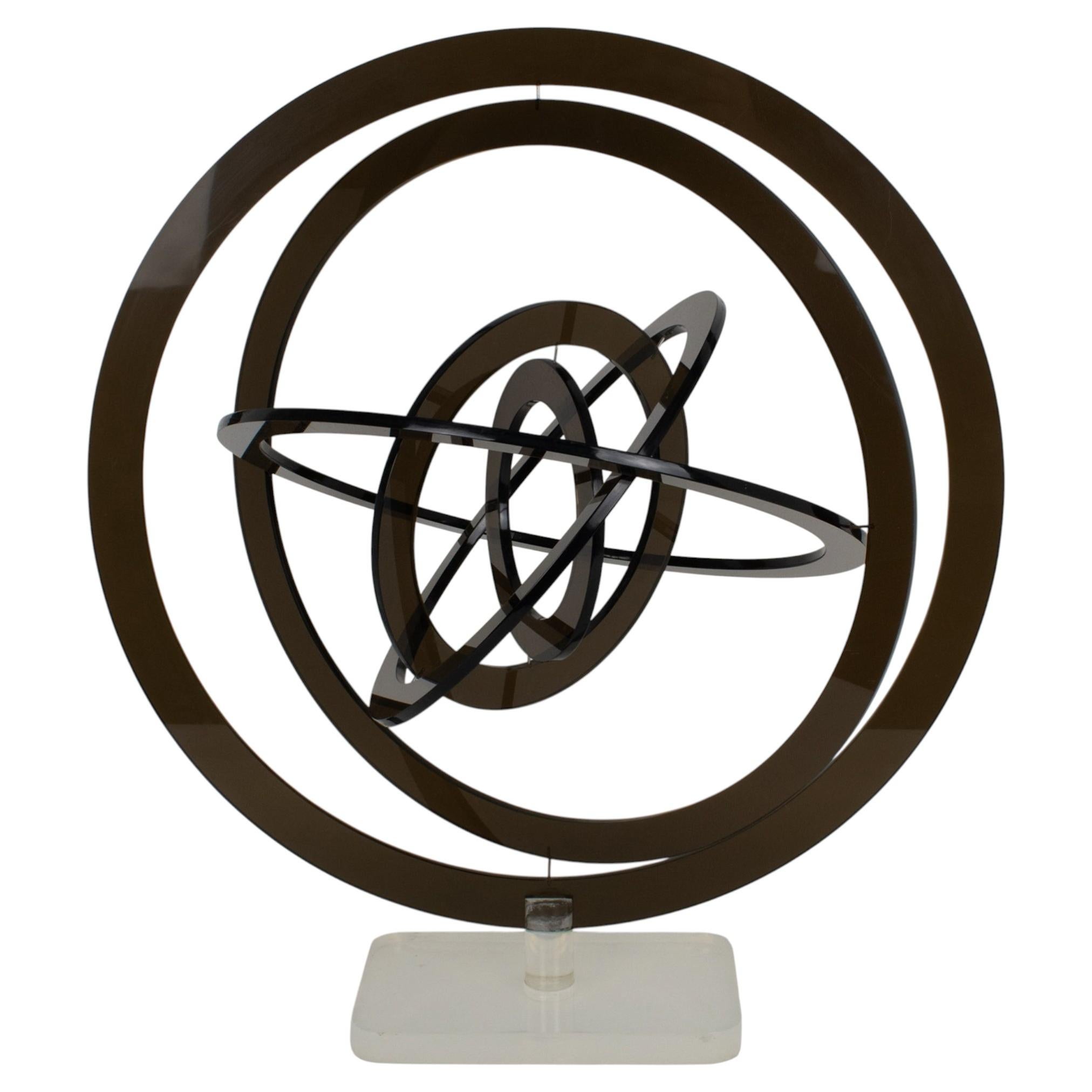 Modernist Gray Lucite Kinetic Celestial Orbit Sculpture Astrolabe, circa 1970 For Sale