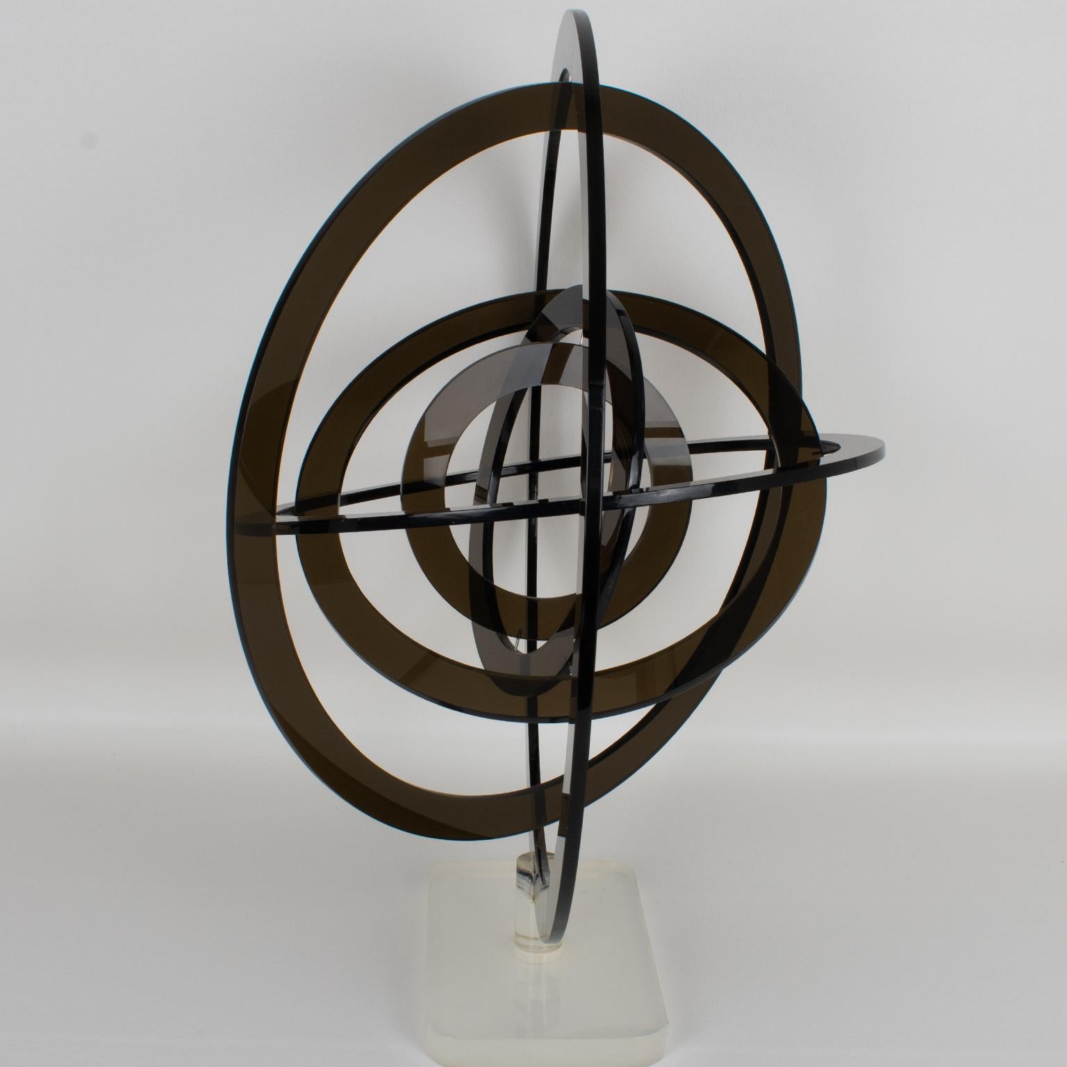 Modernist Gray Lucite Kinetic Sculpture Astrolabe, Italy 1970s For Sale 4