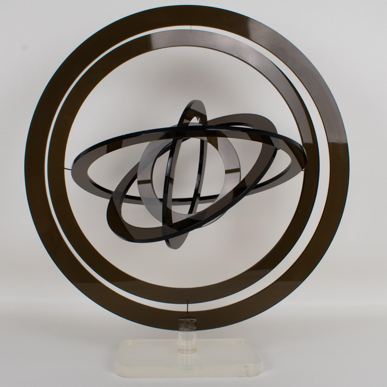 Late 20th Century Modernist Gray Lucite Kinetic Sculpture Astrolabe, Italy 1970s For Sale
