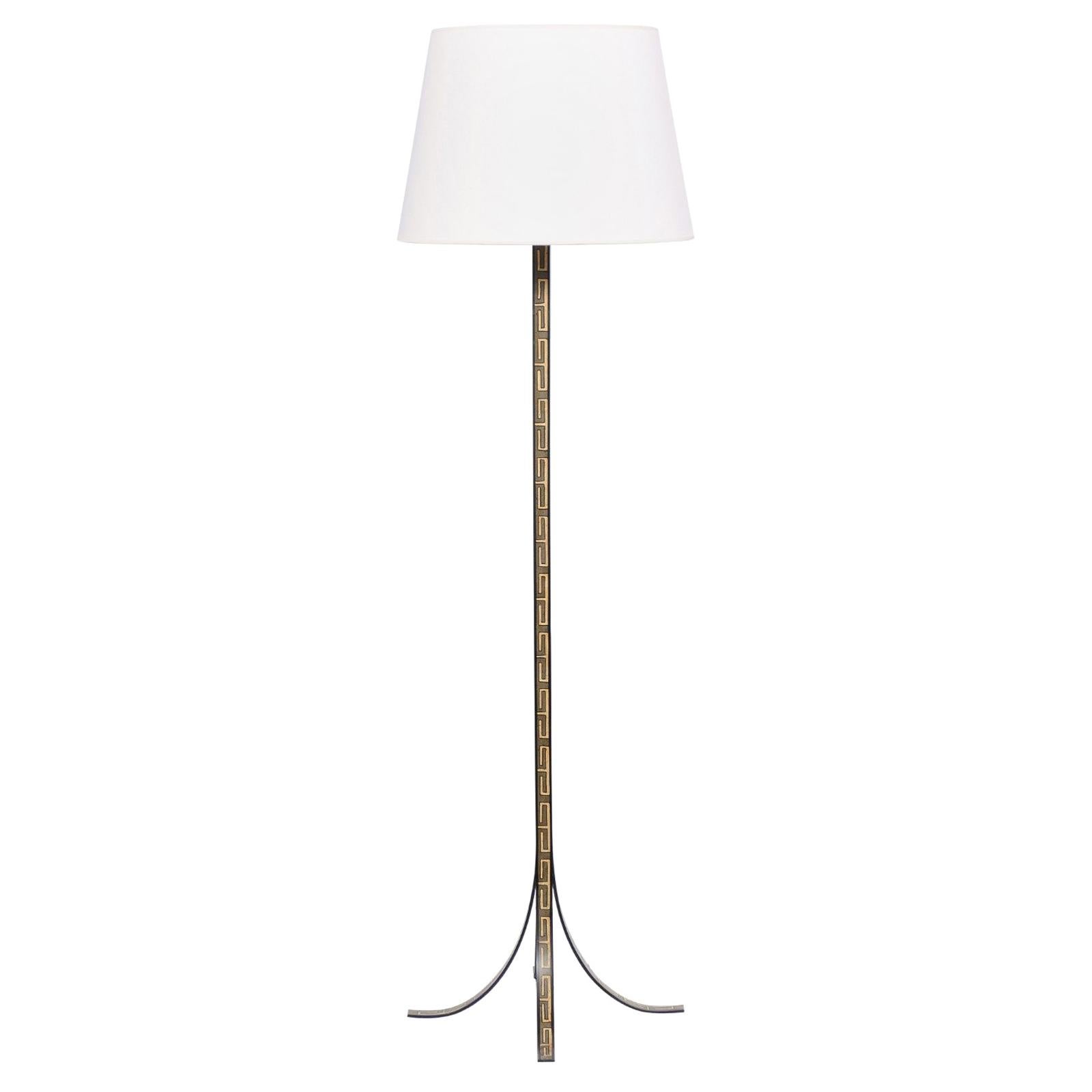 Modernist Greek Key Motif, Floor Lamp, John Rosselli, for Visual Comfort